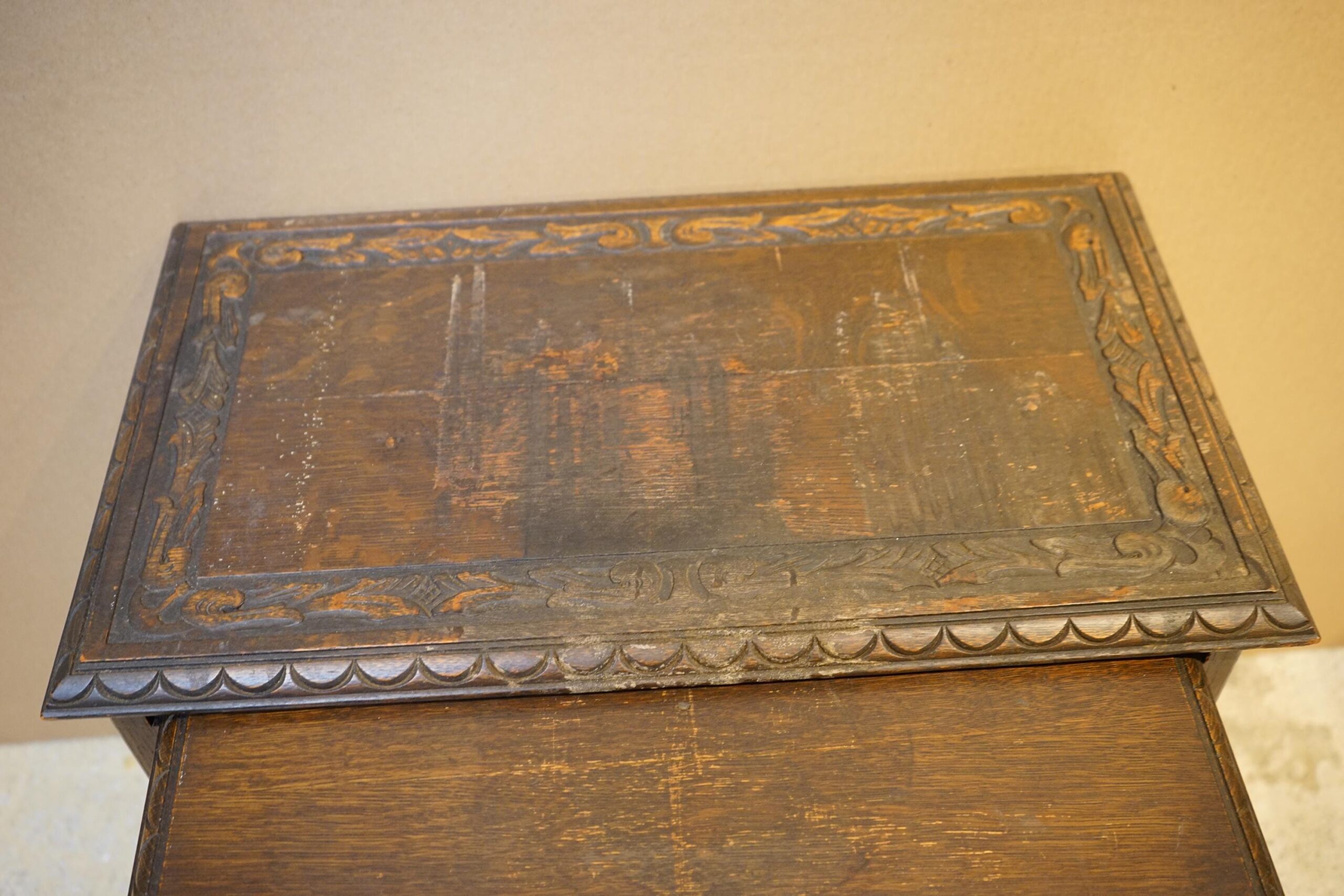 vintage Carved Oak Barley Twist Nesting Table Scotland 1920 F-1541 - Image 7