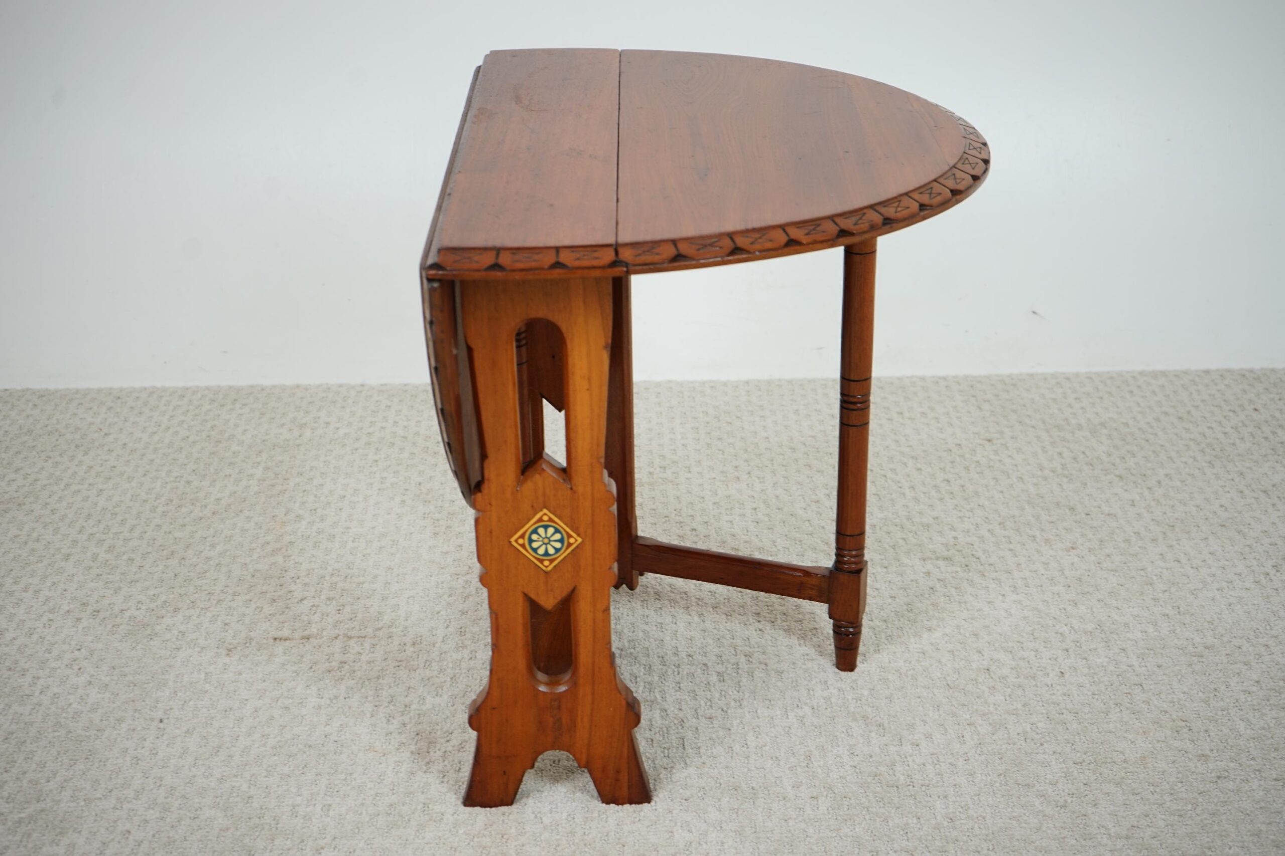 Carved Oak Arts & Crafts, Gateleg, Drop Leaf Table Scotland 1910 F-1605 - Image 4