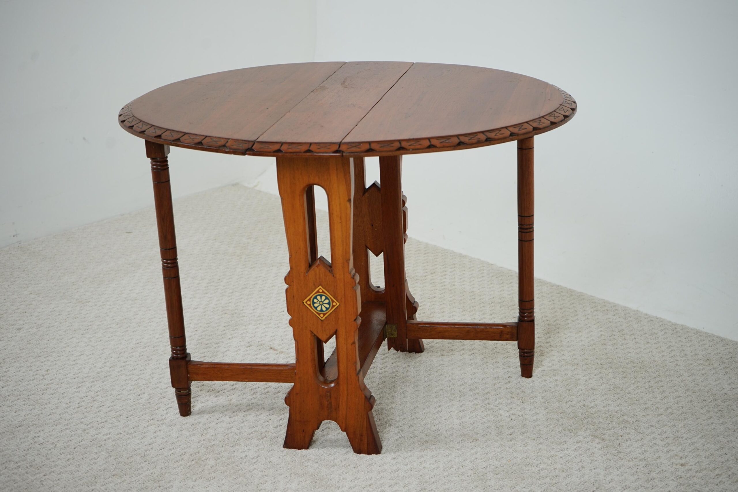 Carved Oak Arts & Crafts, Gateleg, Drop Leaf Table Scotland 1910 F-1605 - Image 8
