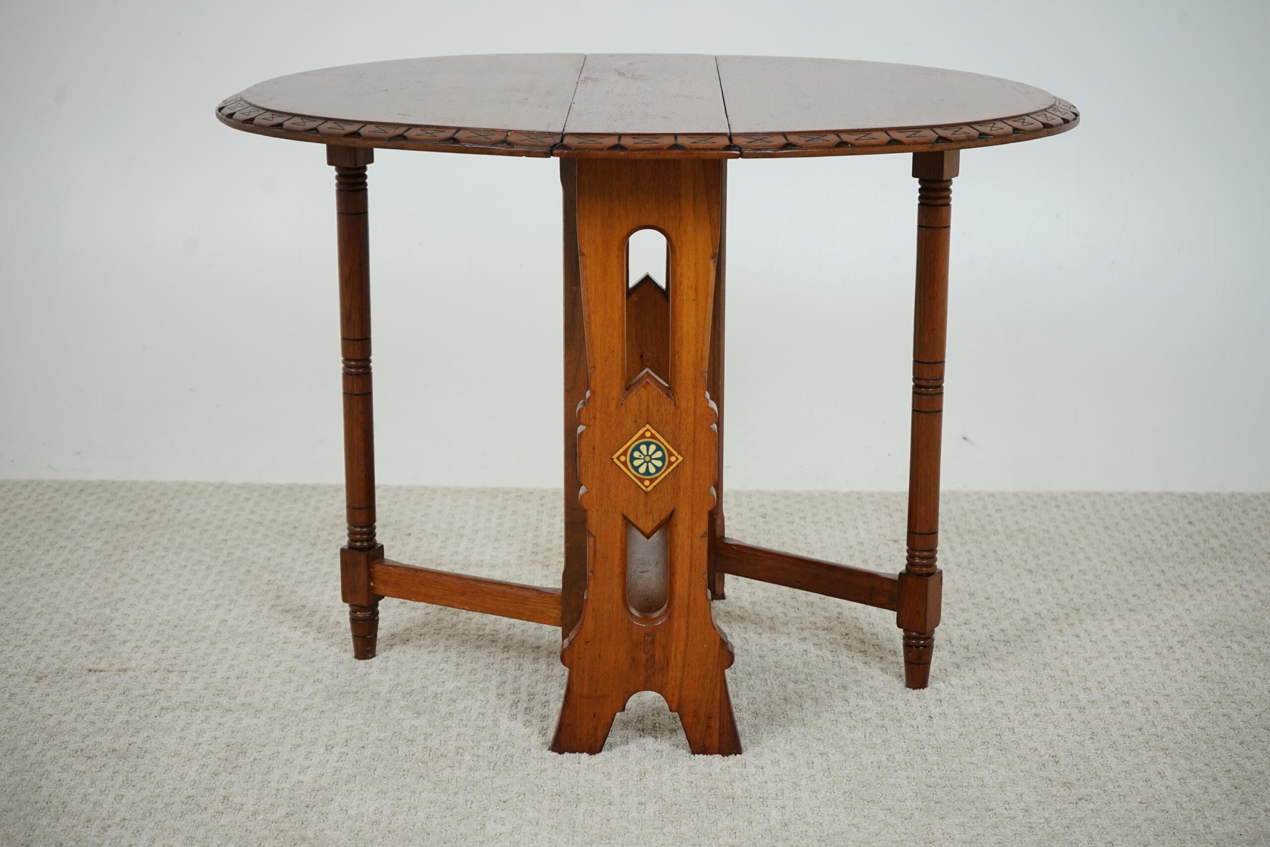 Carved Oak Arts & Crafts, Gateleg, Drop Leaf Table Scotland 1910 F-1605 - Image 13