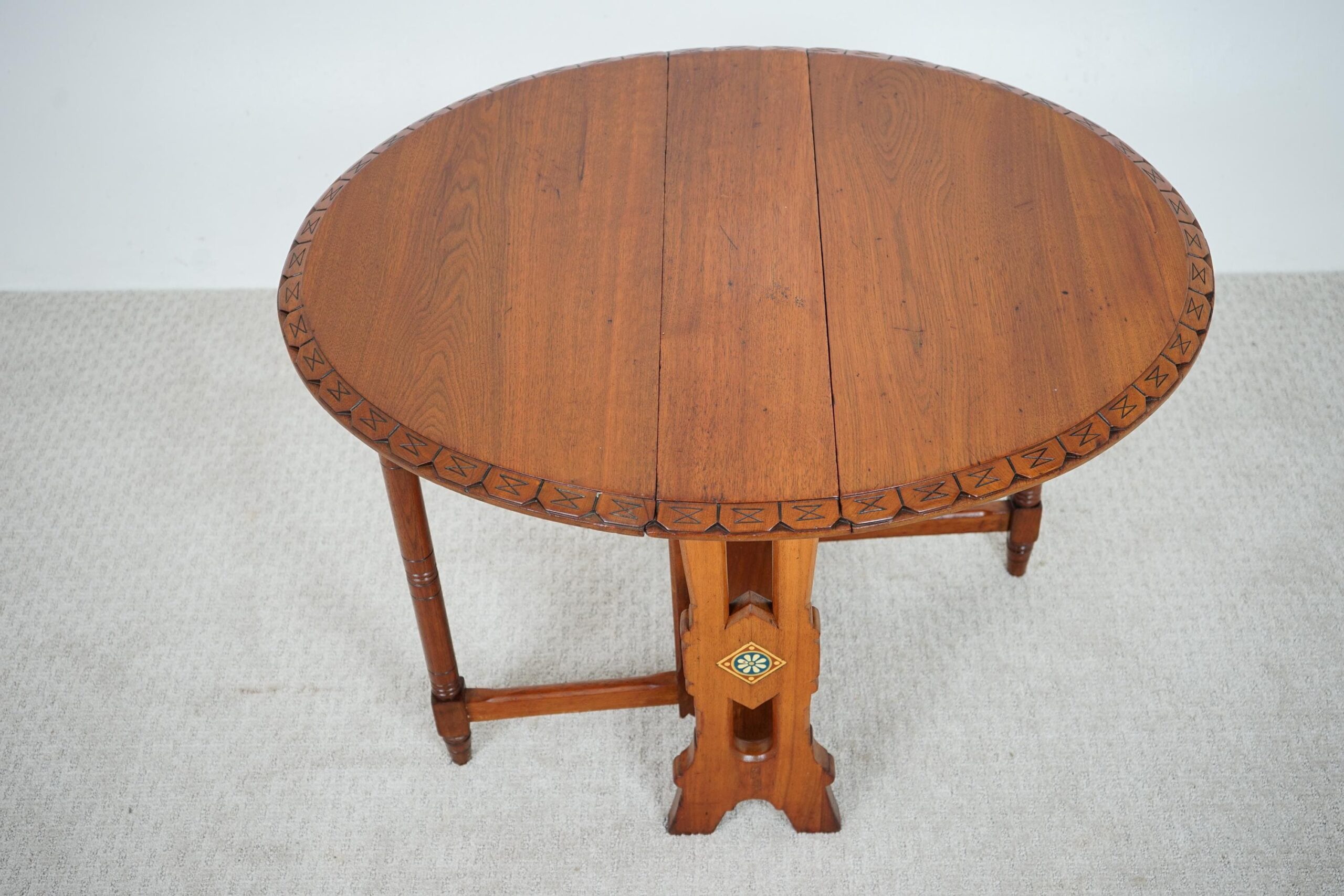 Carved Oak Arts & Crafts, Gateleg, Drop Leaf Table Scotland 1910 F-1605 - Image 12