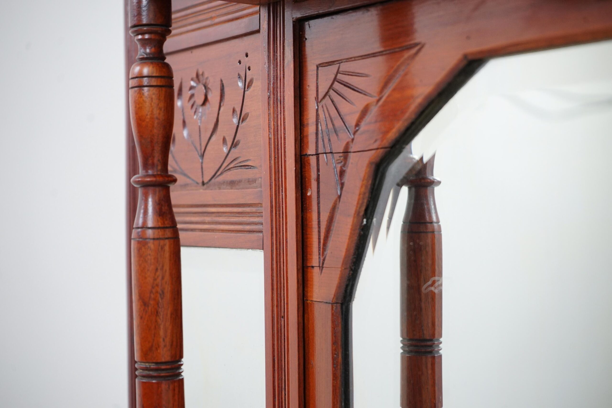 Victorian Carved Walnut Over Mantle Mirror/Shelves Scotland 1880 F-1616 - Image 8