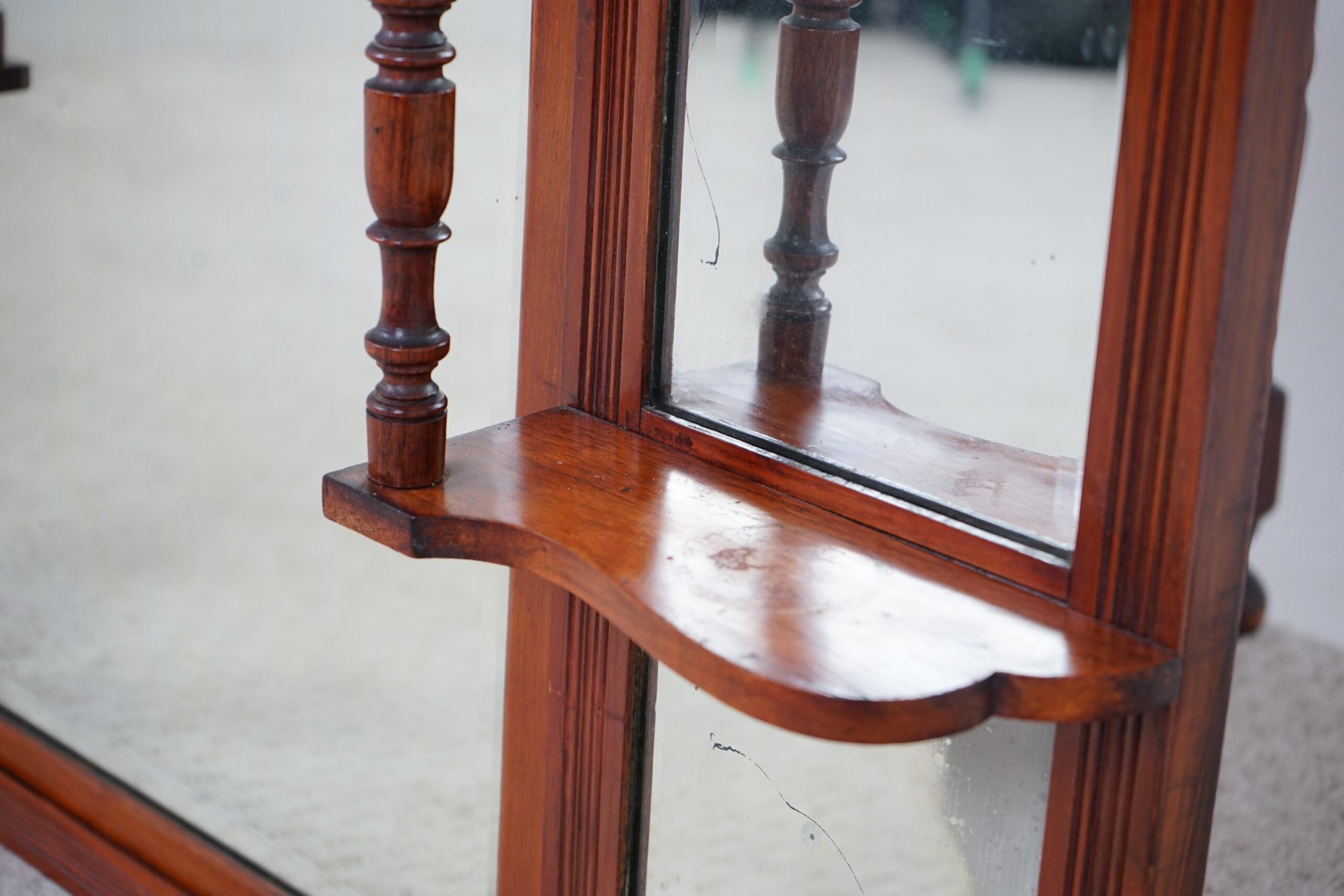 Victorian Carved Walnut Over Mantle Mirror/Shelves Scotland 1880 F-1616 - Image 7