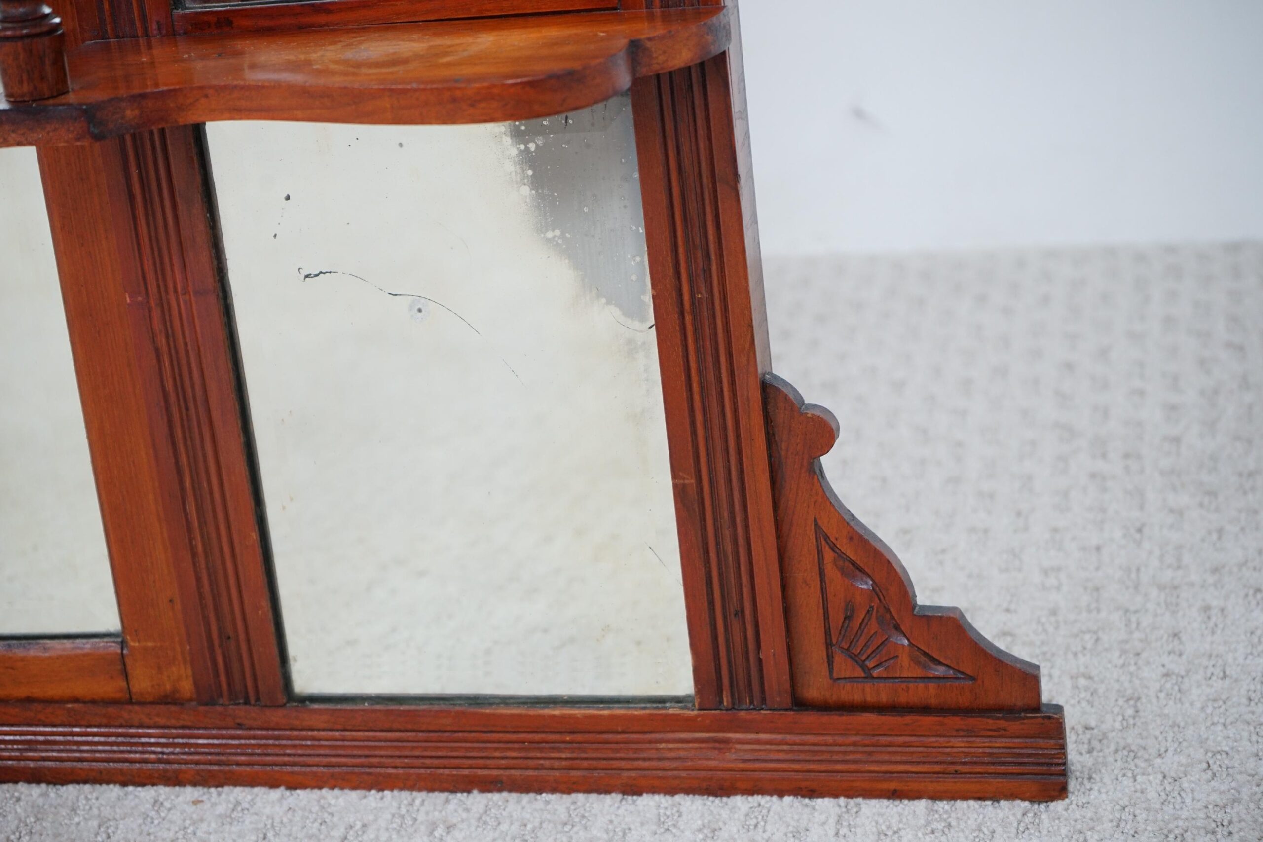 Victorian Carved Walnut Over Mantle Mirror/Shelves Scotland 1880 F-1616 - Image 9