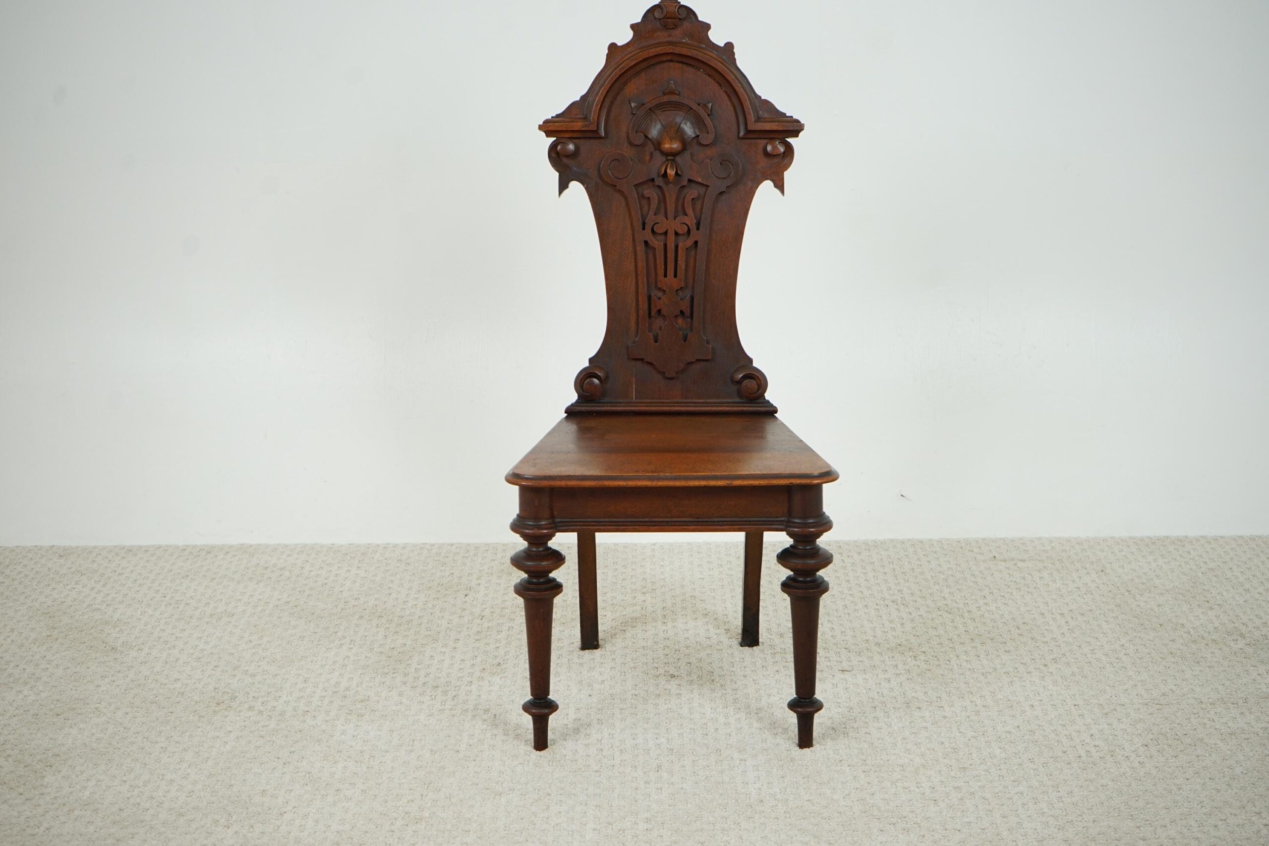 19th Century Carved Walnut Hall Chair Scotland 1870 F-1620