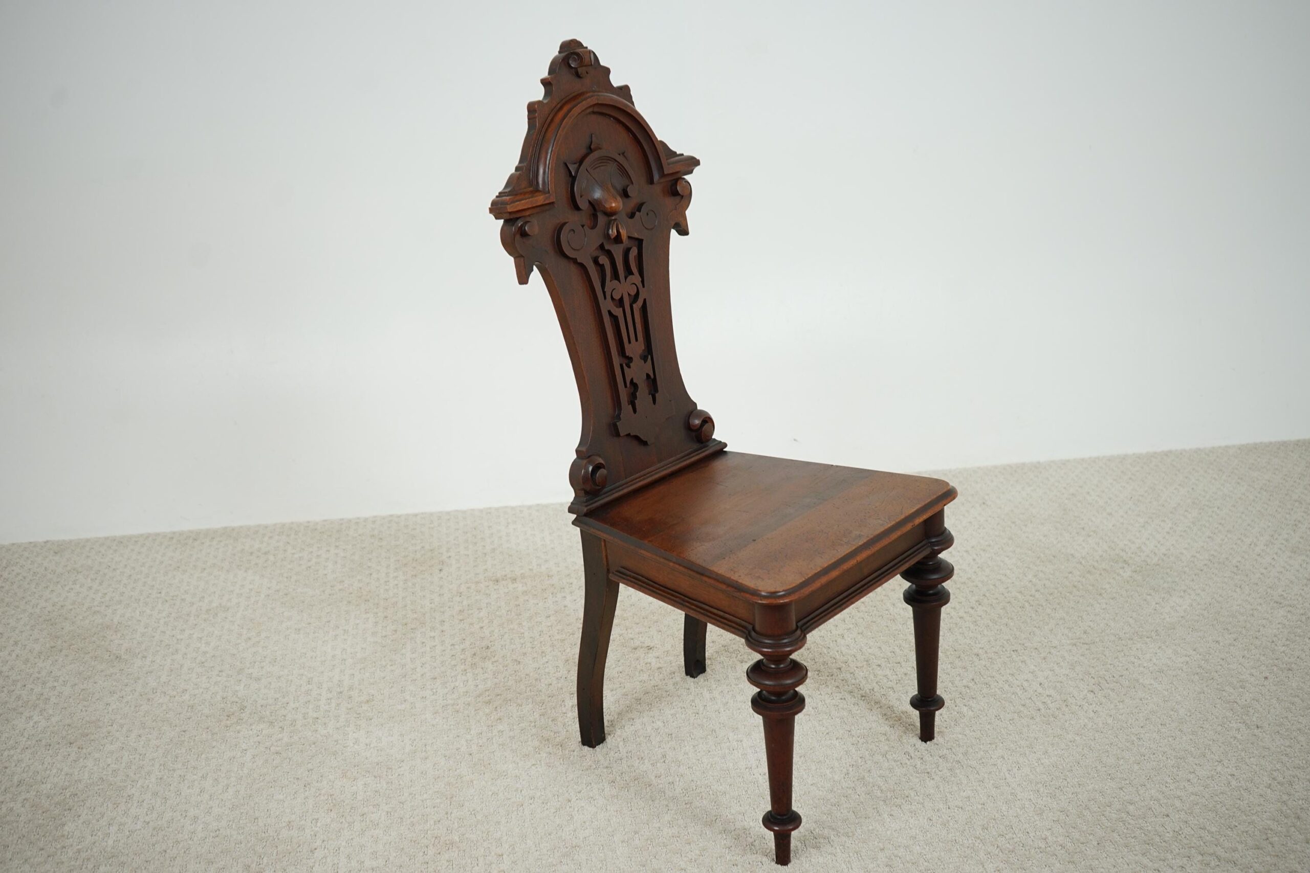 19th Century Carved Walnut Hall Chair Scotland 1870 F-1620 - Image 14