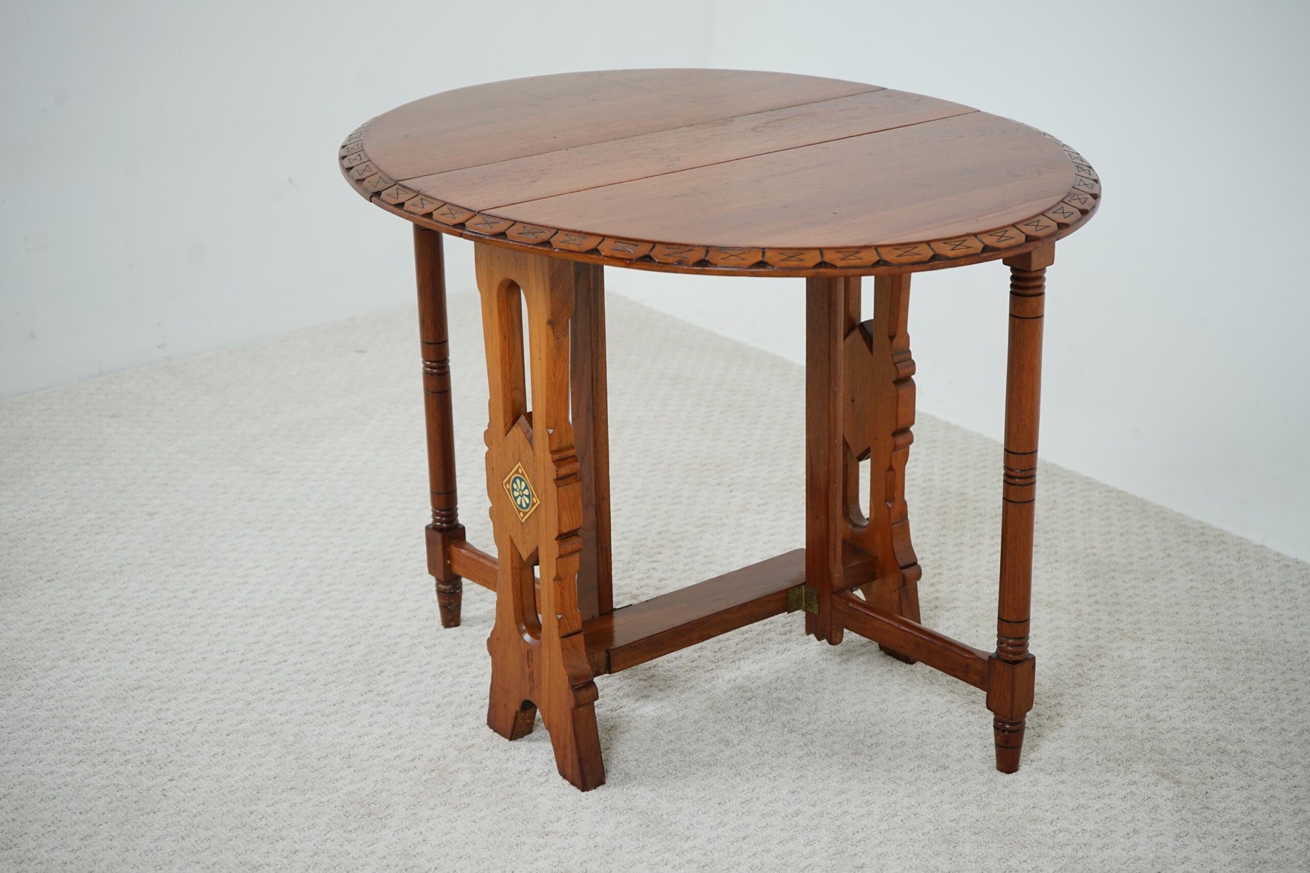 Carved Oak Arts & Crafts, Gateleg, Drop Leaf Table Scotland 1910 F-1605 - Image 6