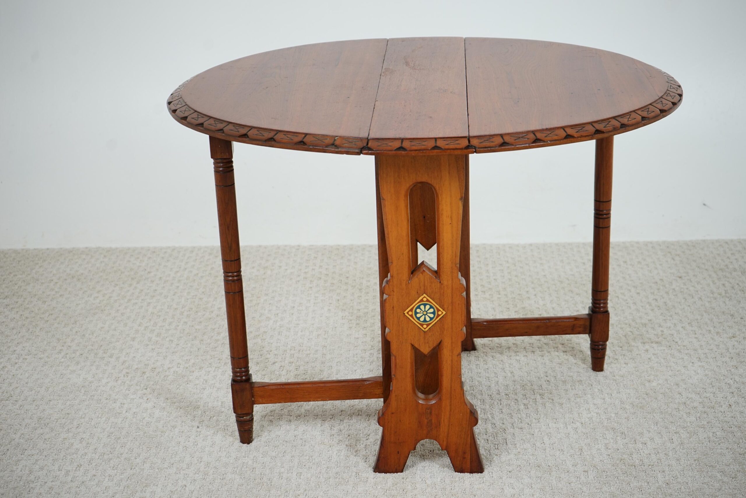 Carved Oak Arts & Crafts, Gateleg, Drop Leaf Table Scotland 1910 F-1605 - Image 5