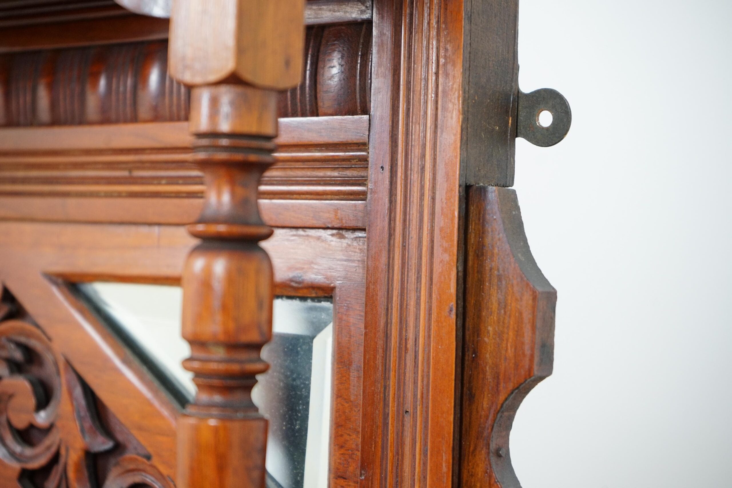 Victorian Carved Walnut Over Mantle Mirror/Shelves Scotland 1880 F-1616 - Image 10