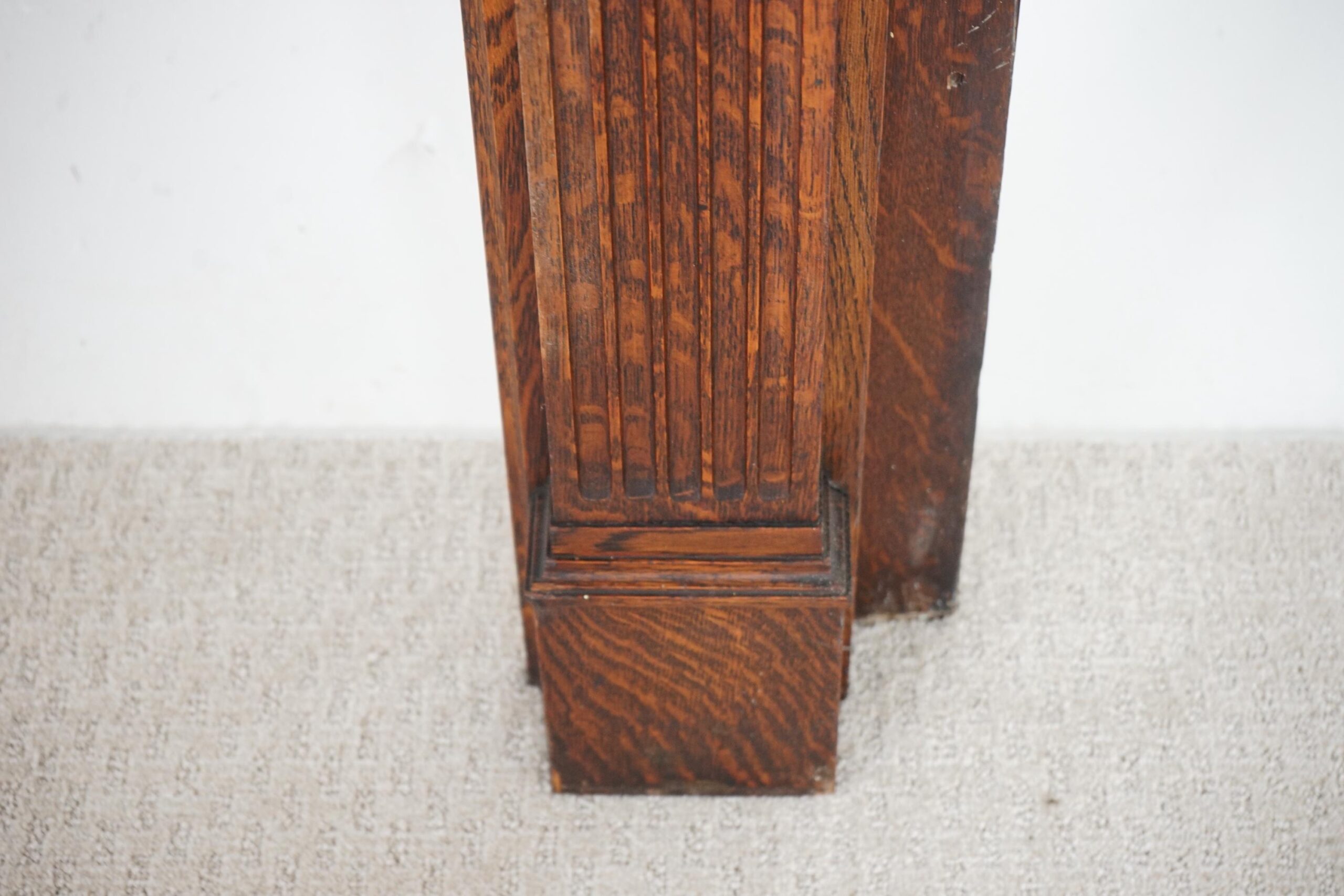Large Antique Tiger Oak Fireplace Surround, Mantel Beveled Mirror Scotland 1920 F-1632 - Image 6