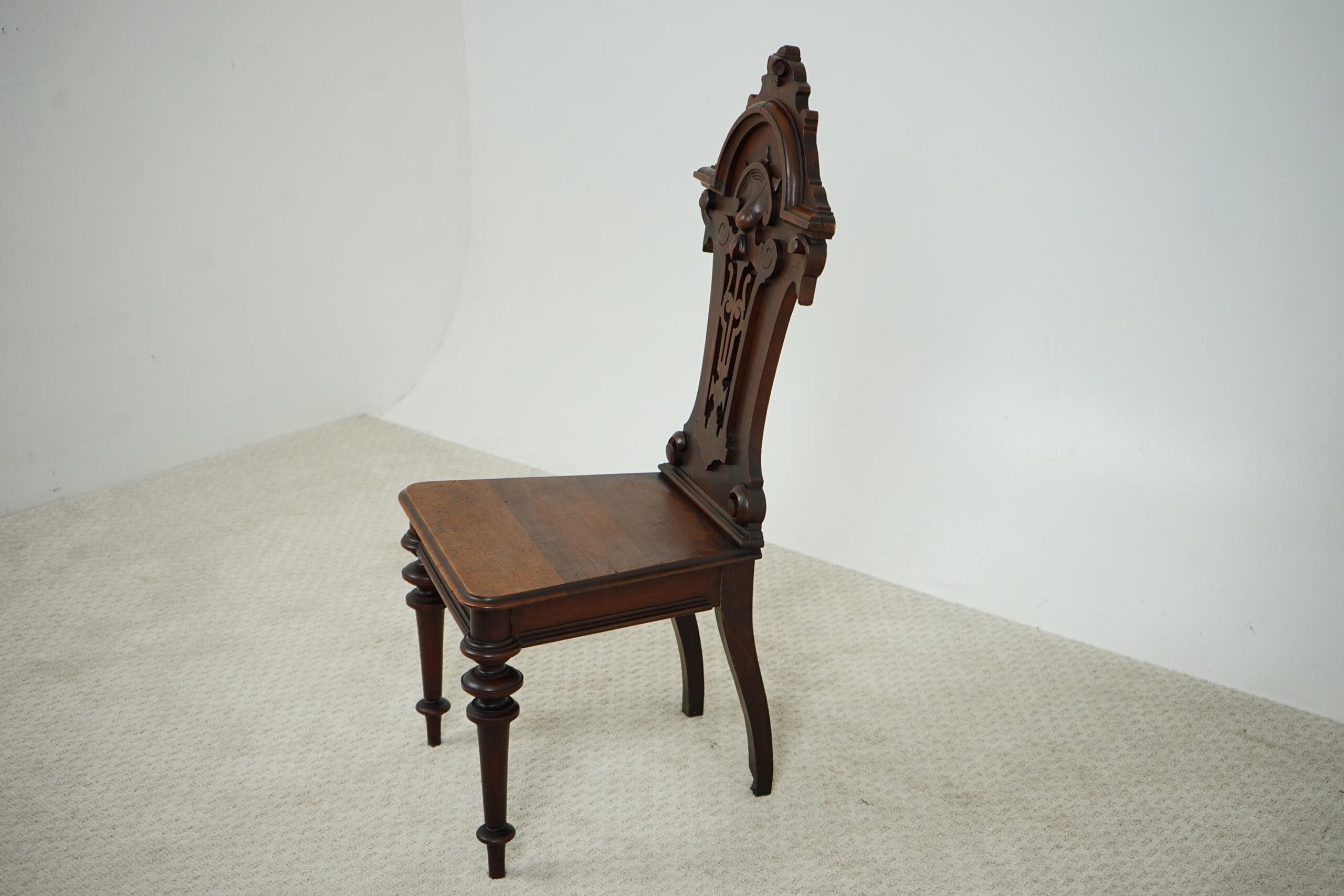 19th Century Carved Walnut Hall Chair Scotland 1870 F-1620 - Image 5