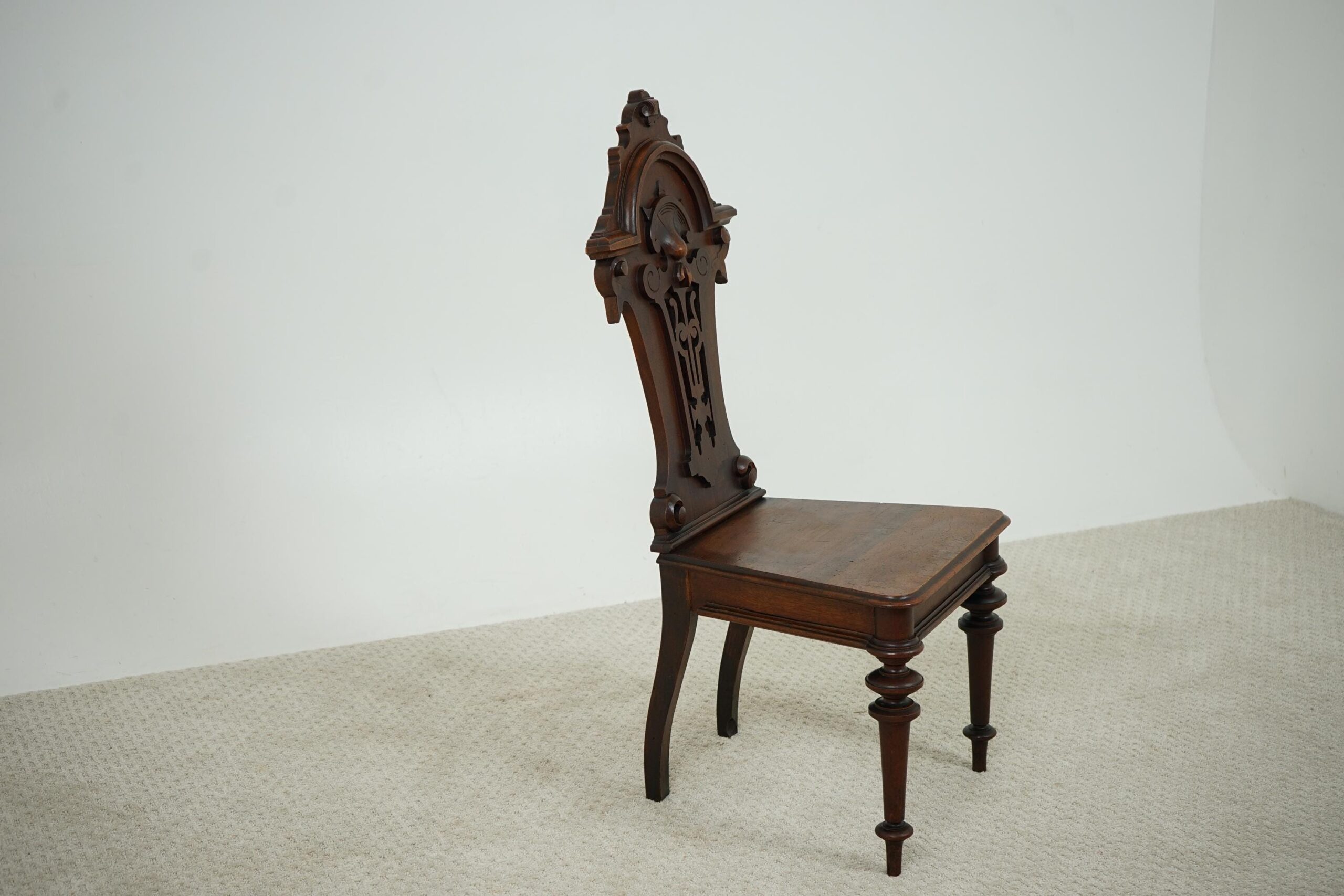 19th Century Carved Walnut Hall Chair Scotland 1870 F-1620 - Image 3