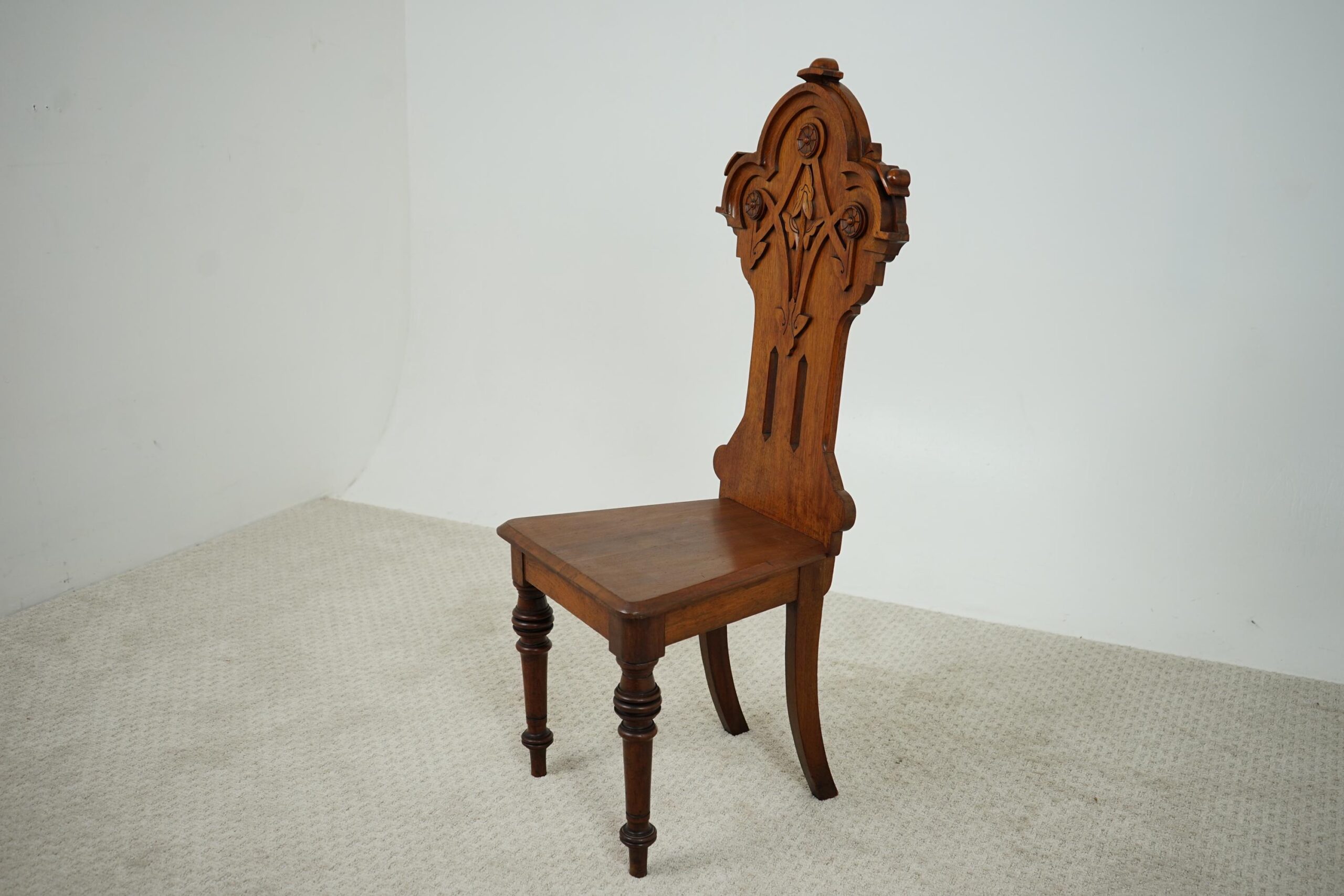 19th Century Carved Walnut Hall Chair - Scotland 1870 F-1620 - Image 11