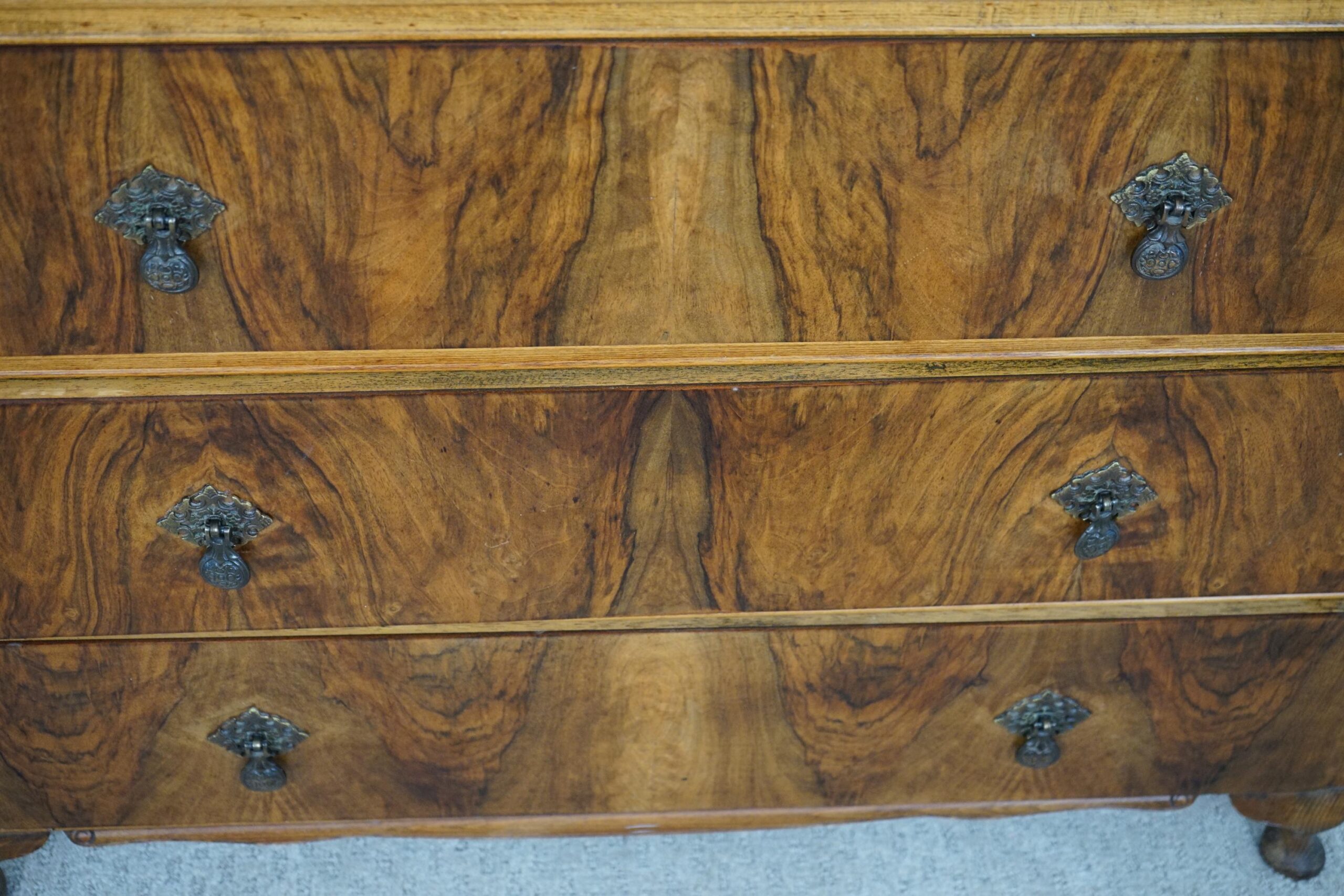 Vintage Art Deco Burr Walnut -Two Door Compactum Armoire Linen Press F-1643 - Image 11