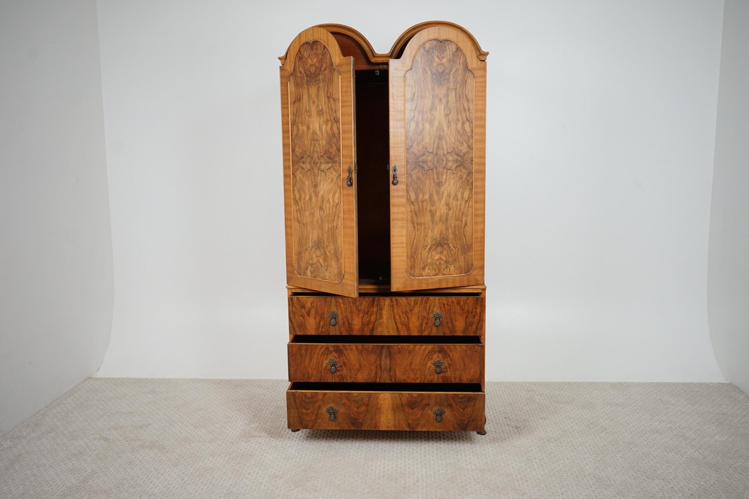 Vintage Art Deco Burr Walnut -Two Door Compactum Armoire Linen Press F-1643 - Image 4