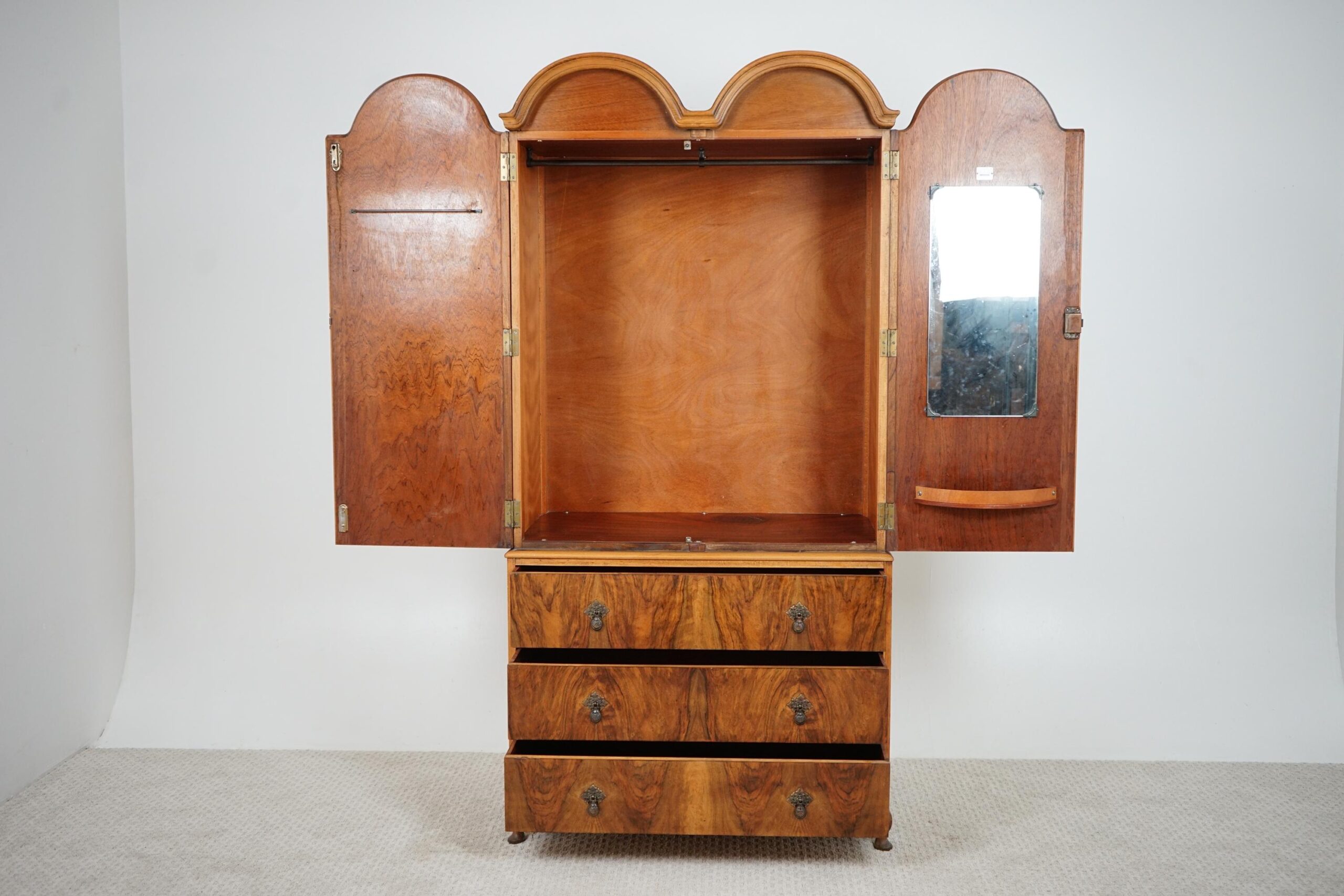 Vintage Art Deco Burr Walnut -Two Door Compactum Armoire Linen Press F-1643 - Image 3