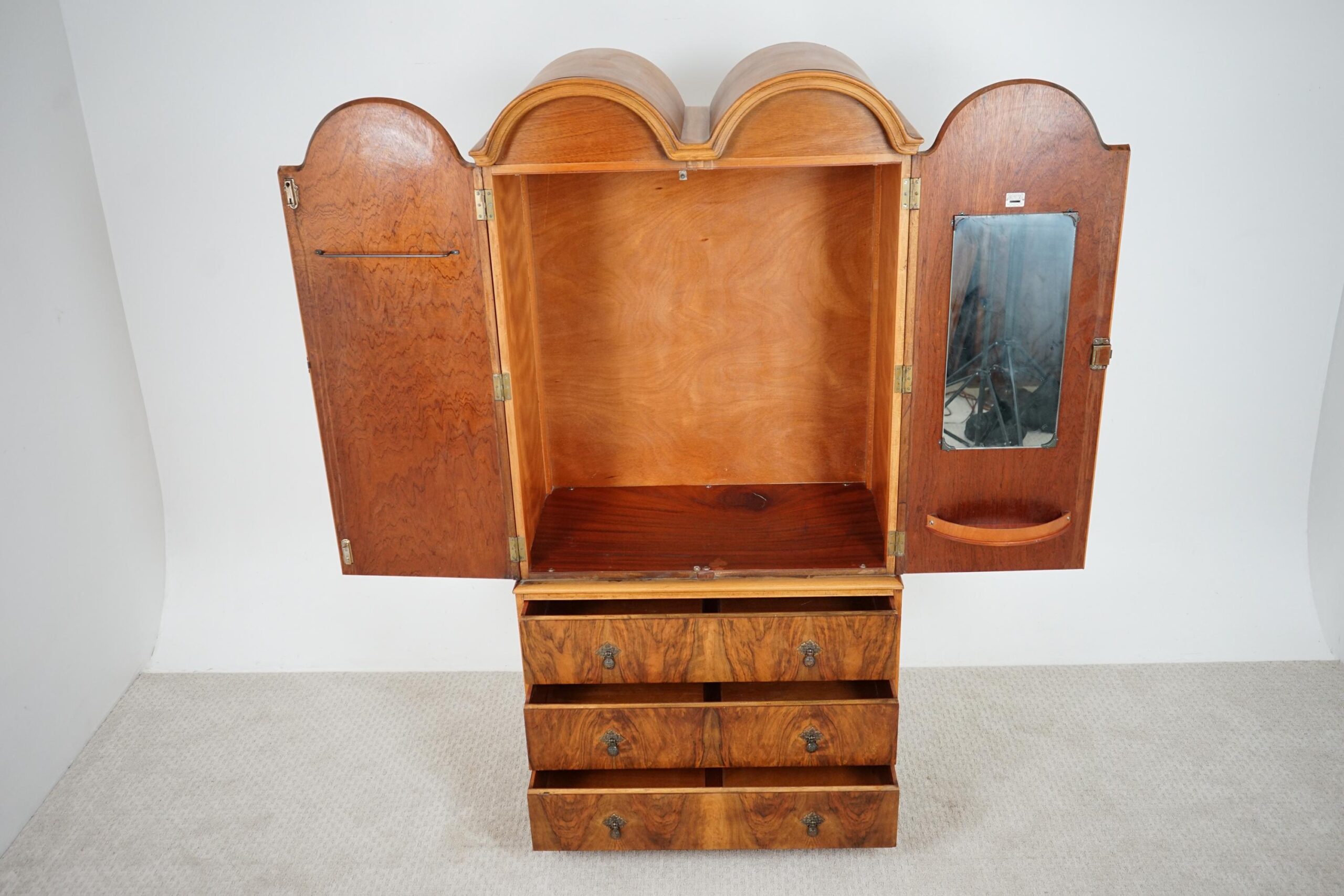 Vintage Art Deco Burr Walnut -Two Door Compactum Armoire Linen Press F-1643 - Image 5