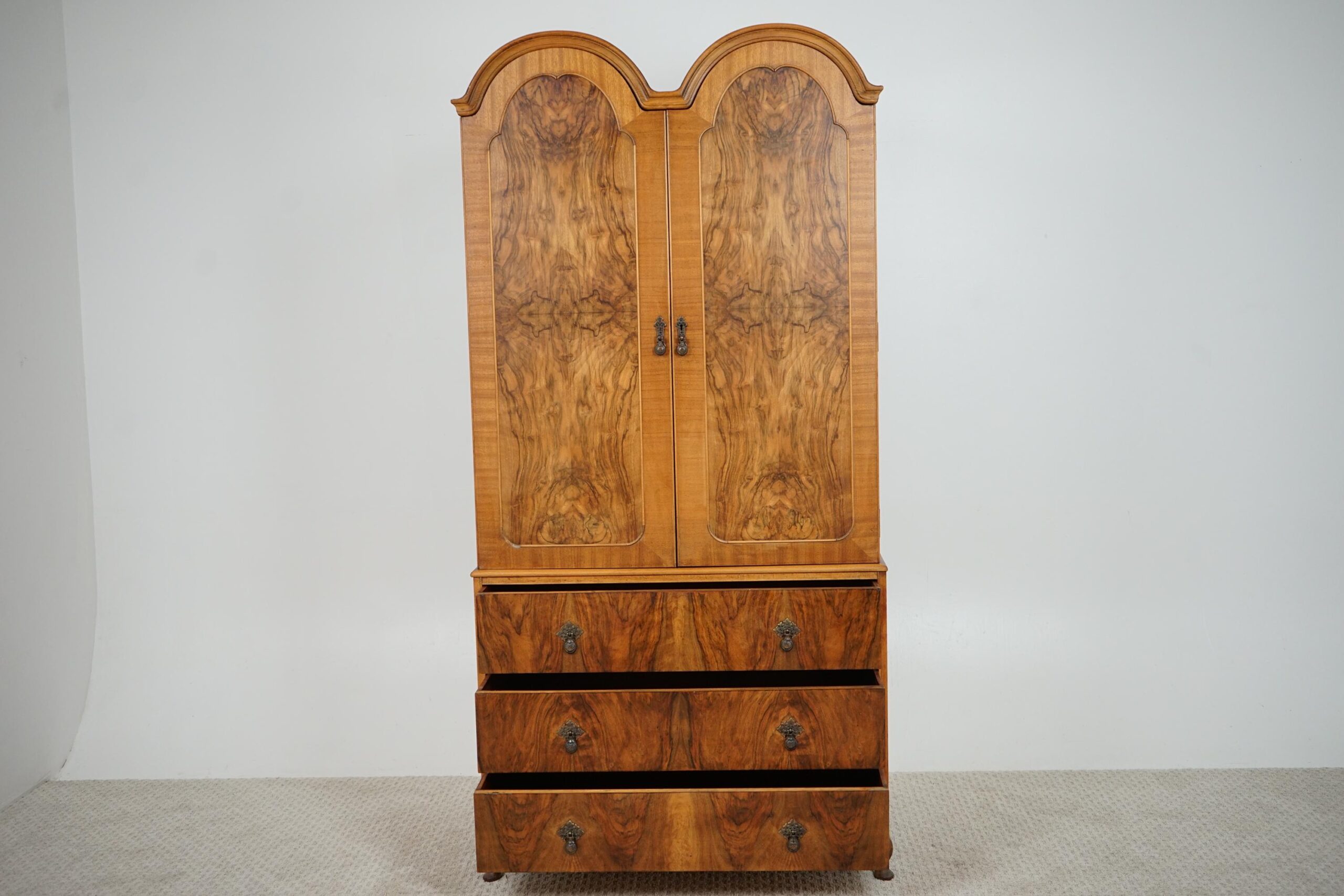 Vintage Art Deco Burr Walnut -Two Door Compactum Armoire Linen Press F-1643 - Image 7