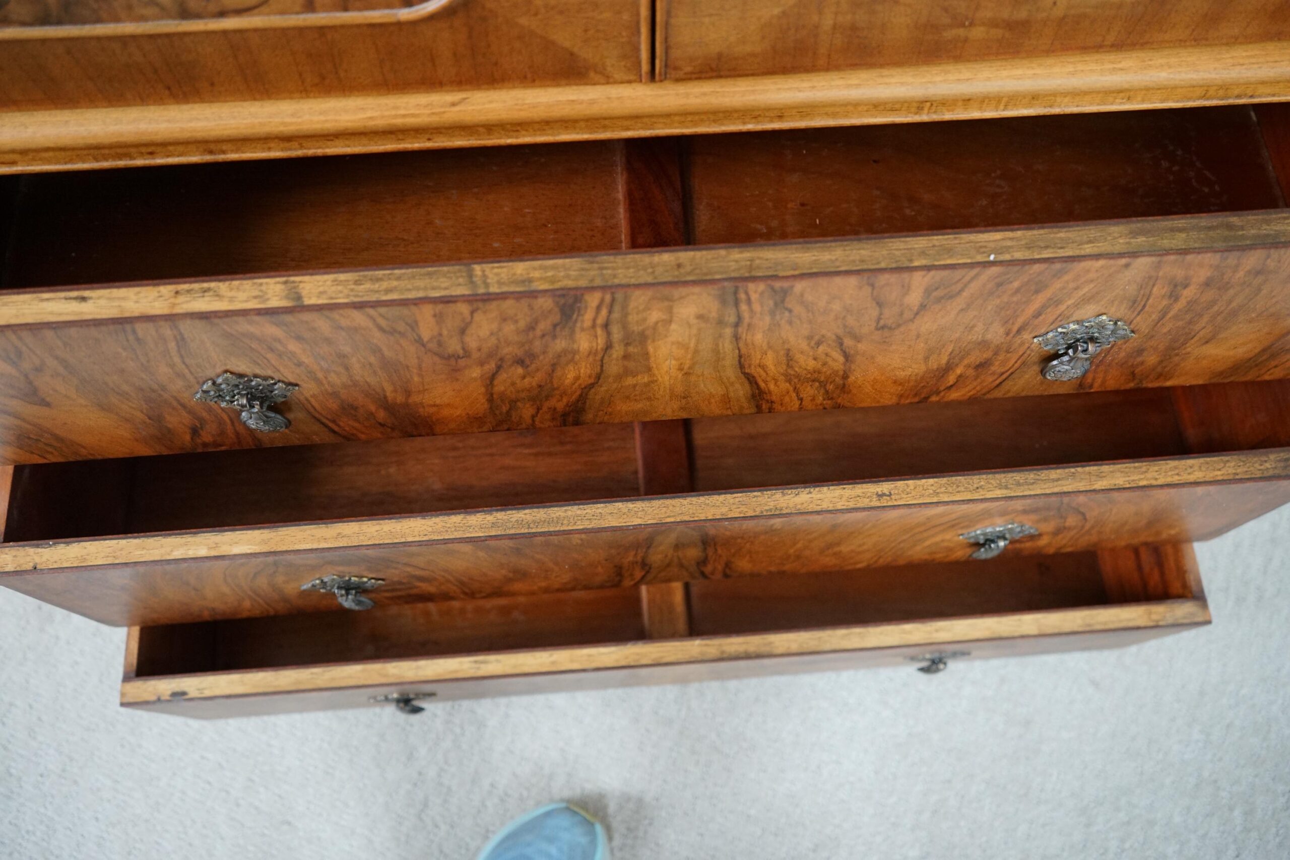 Vintage Art Deco Burr Walnut -Two Door Compactum Armoire Linen Press F-1643 - Image 18