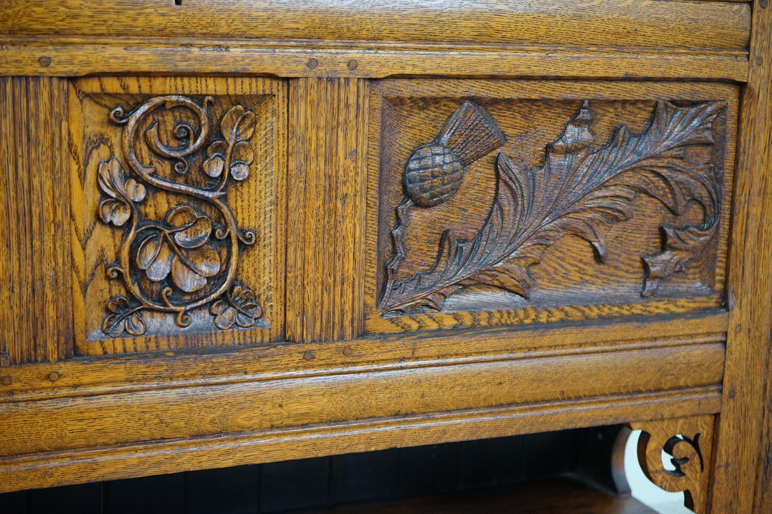 Antique Carved Oak Three Paneled Coffer, Trunk, Chest Scotland 1890 F-1642 - Image 11