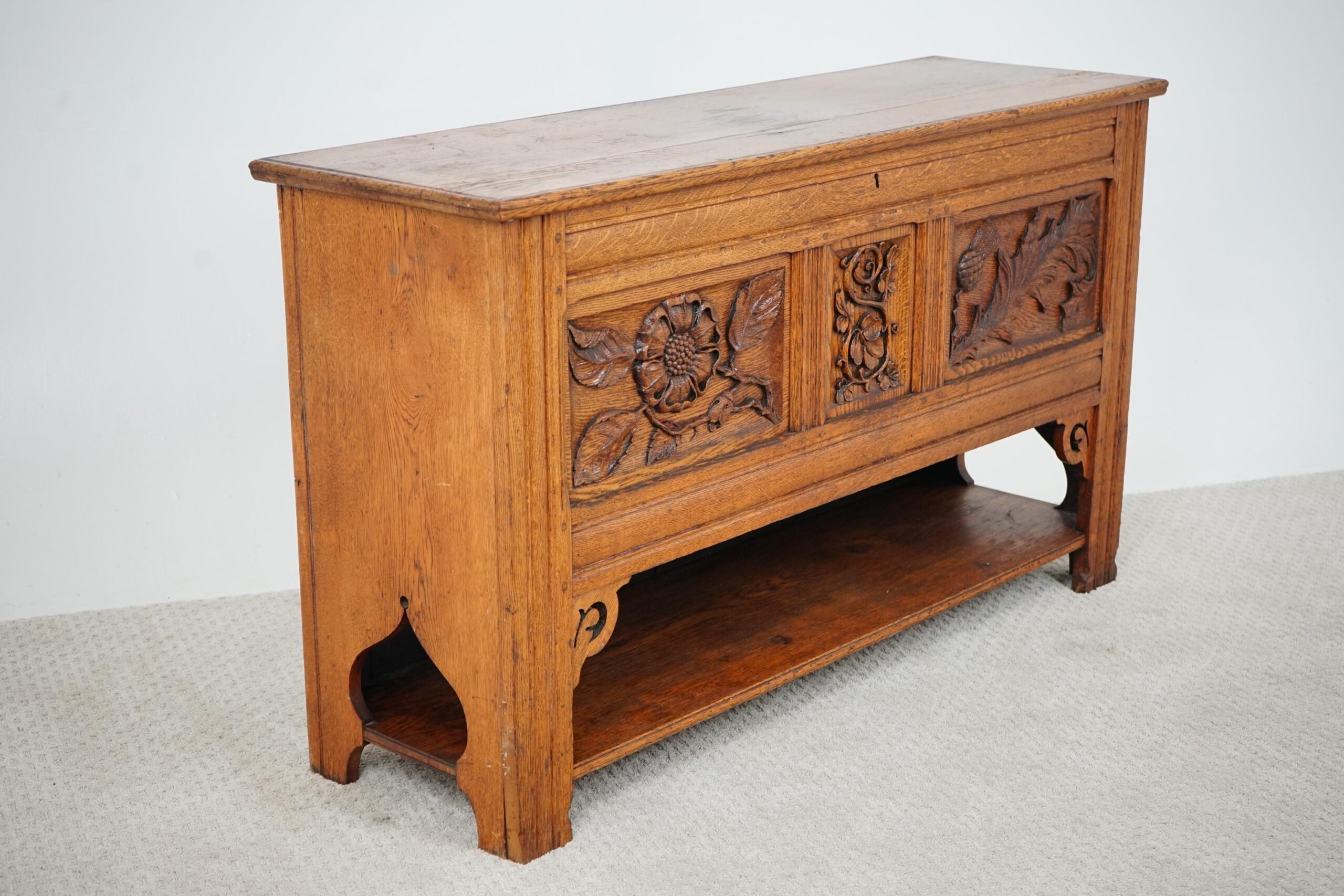 Antique Carved Oak Three Paneled Coffer, Trunk, Chest Scotland 1890 F-1642 - Image 17