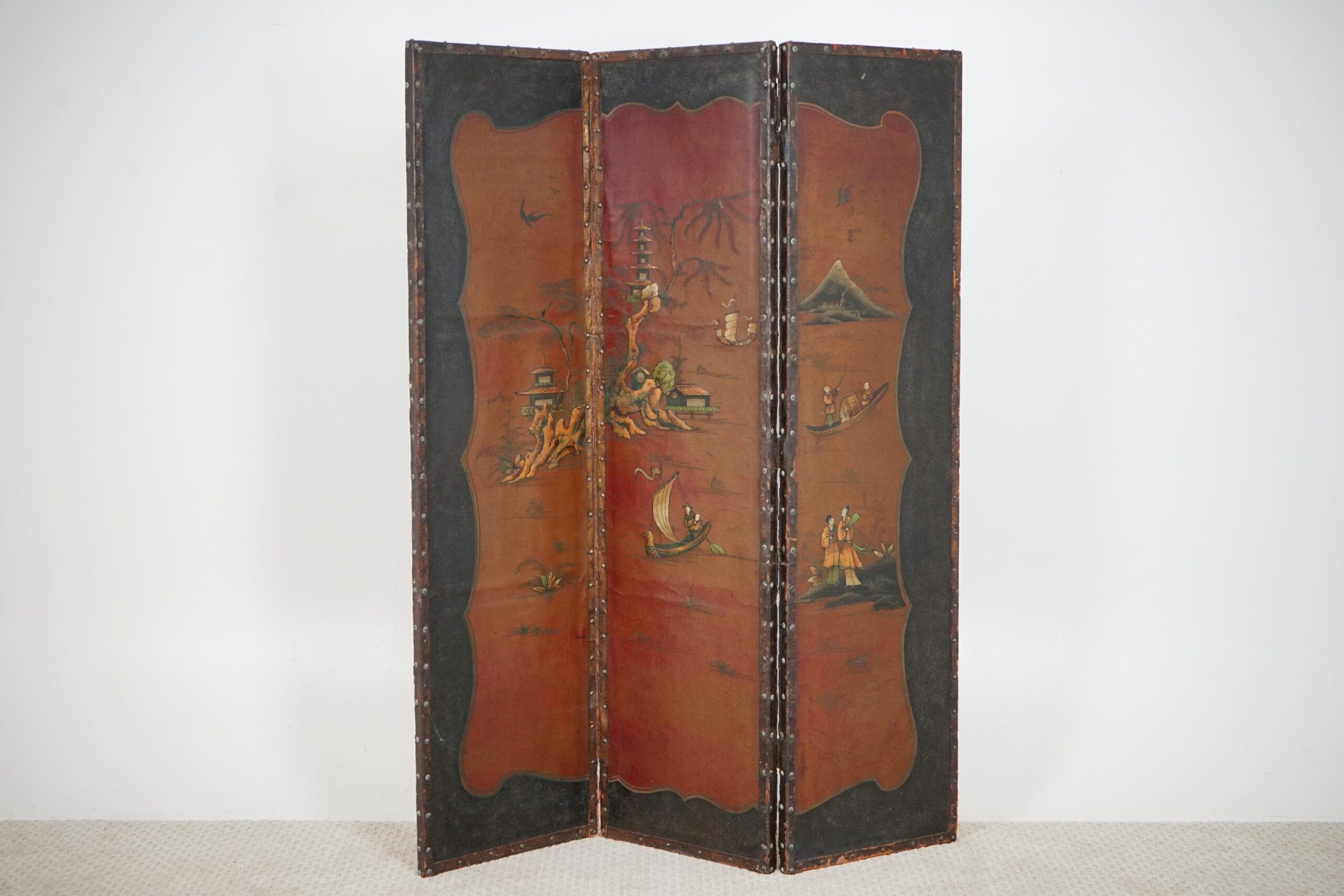 Vintage-Japanese 3 Panel Room Divider Screen-Hand Painted Mt Fuji &Landscape F-1636