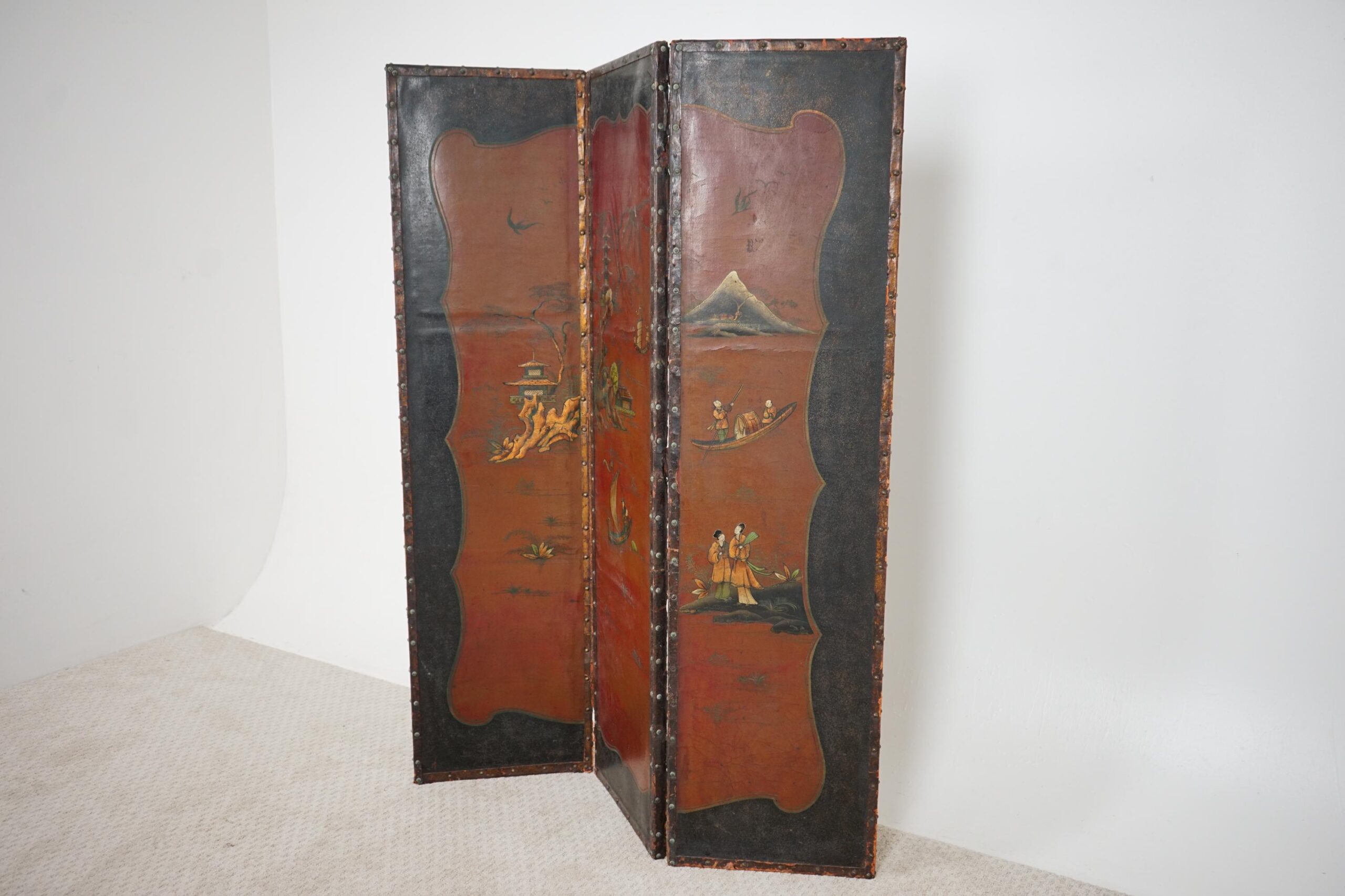 Vintage-Japanese 3 Panel Room Divider Screen-Hand Painted Mt Fuji &Landscape F-1636 - Image 3