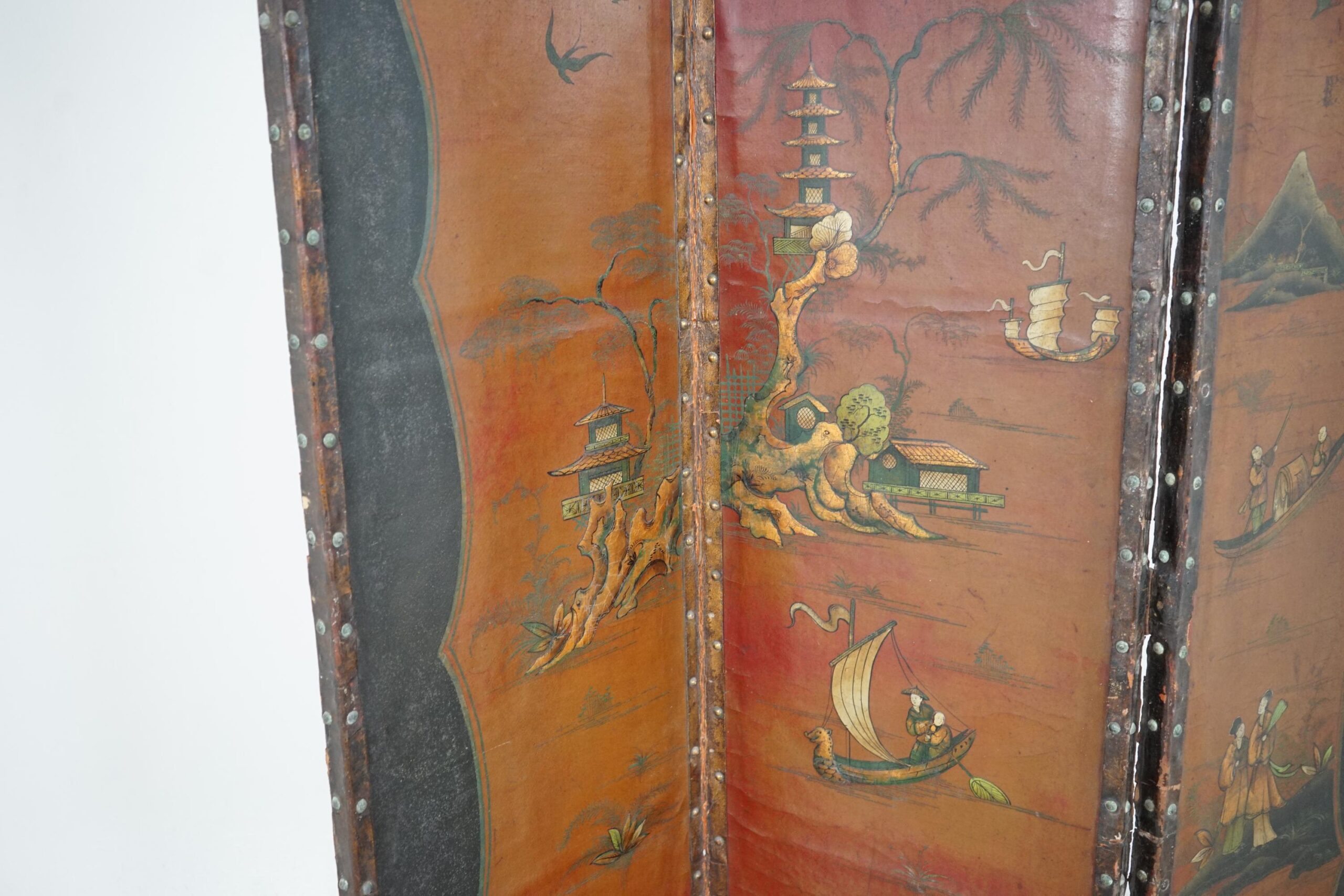 Vintage-Japanese 3 Panel Room Divider Screen-Hand Painted Mt Fuji &Landscape F-1636 - Image 7
