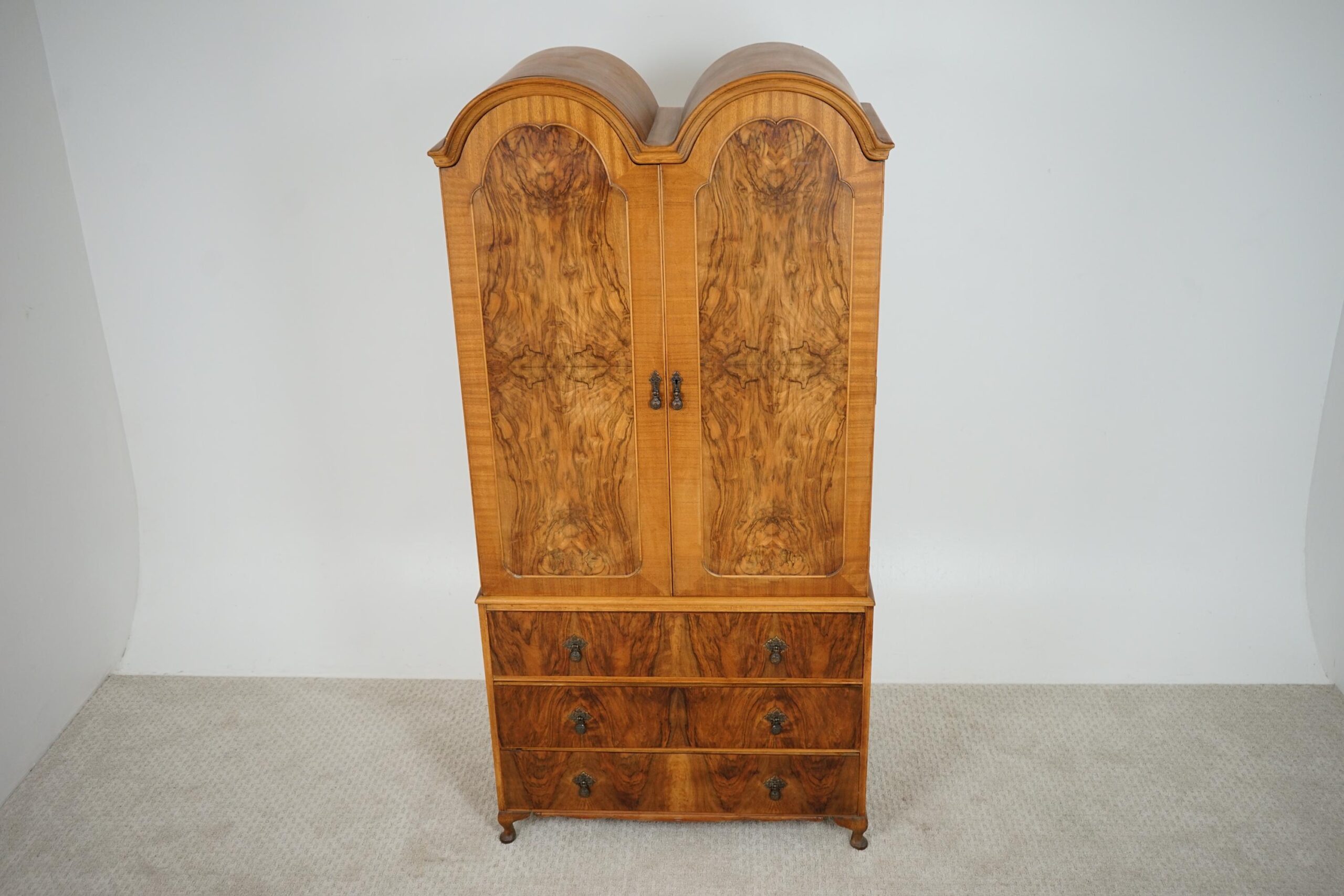 Vintage Art Deco Burr Walnut -Two Door Compactum Armoire Linen Press F-1643 - Image 2