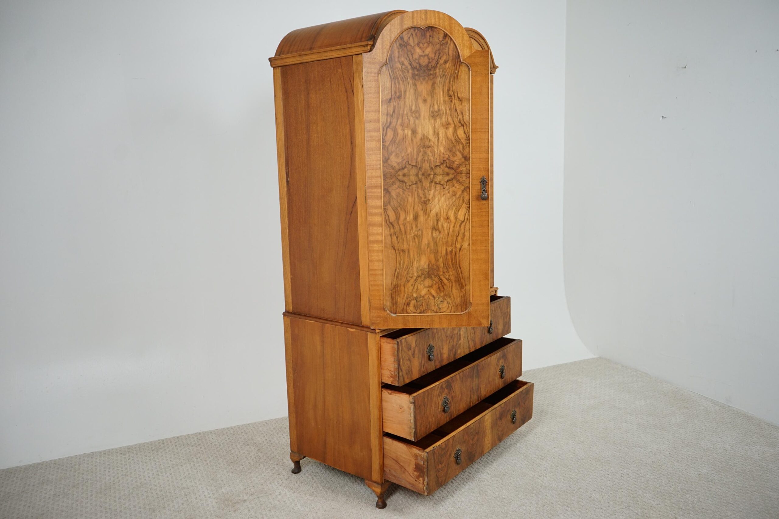 Vintage Art Deco Burr Walnut -Two Door Compactum Armoire Linen Press F-1643 - Image 10