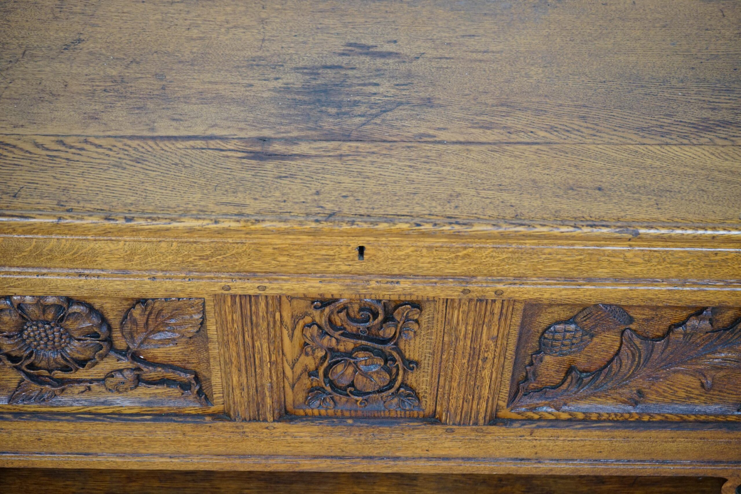 Antique Carved Oak Three Paneled Coffer, Trunk, Chest Scotland 1890 F-1642 - Image 6