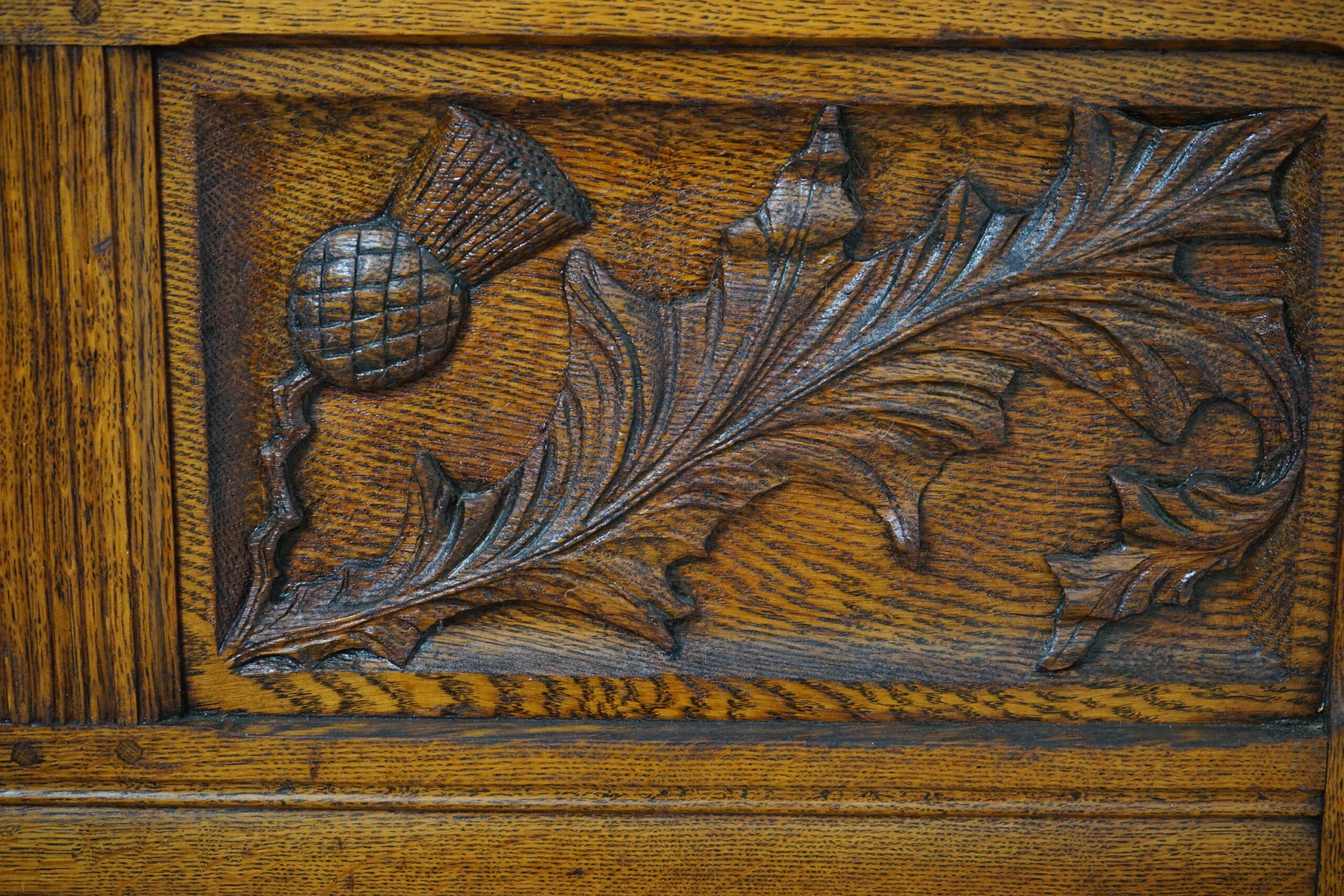 Antique Carved Oak Three Paneled Coffer, Trunk, Chest Scotland 1890 F-1642 - Image 9