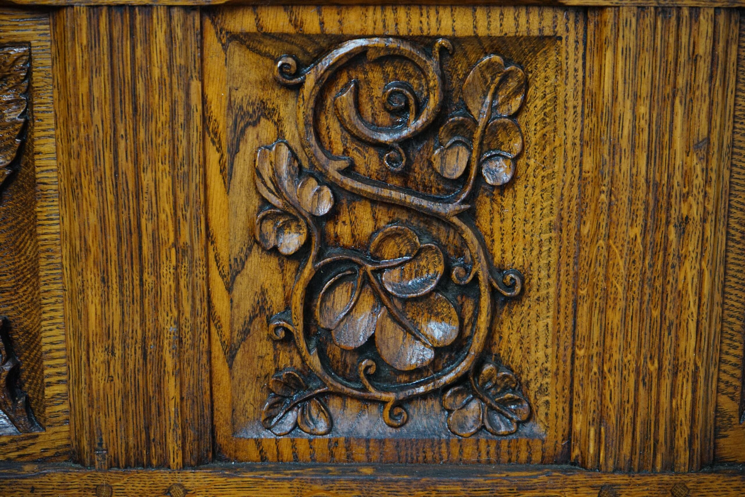 Antique Carved Oak Three Paneled Coffer, Trunk, Chest Scotland 1890 F-1642 - Image 8