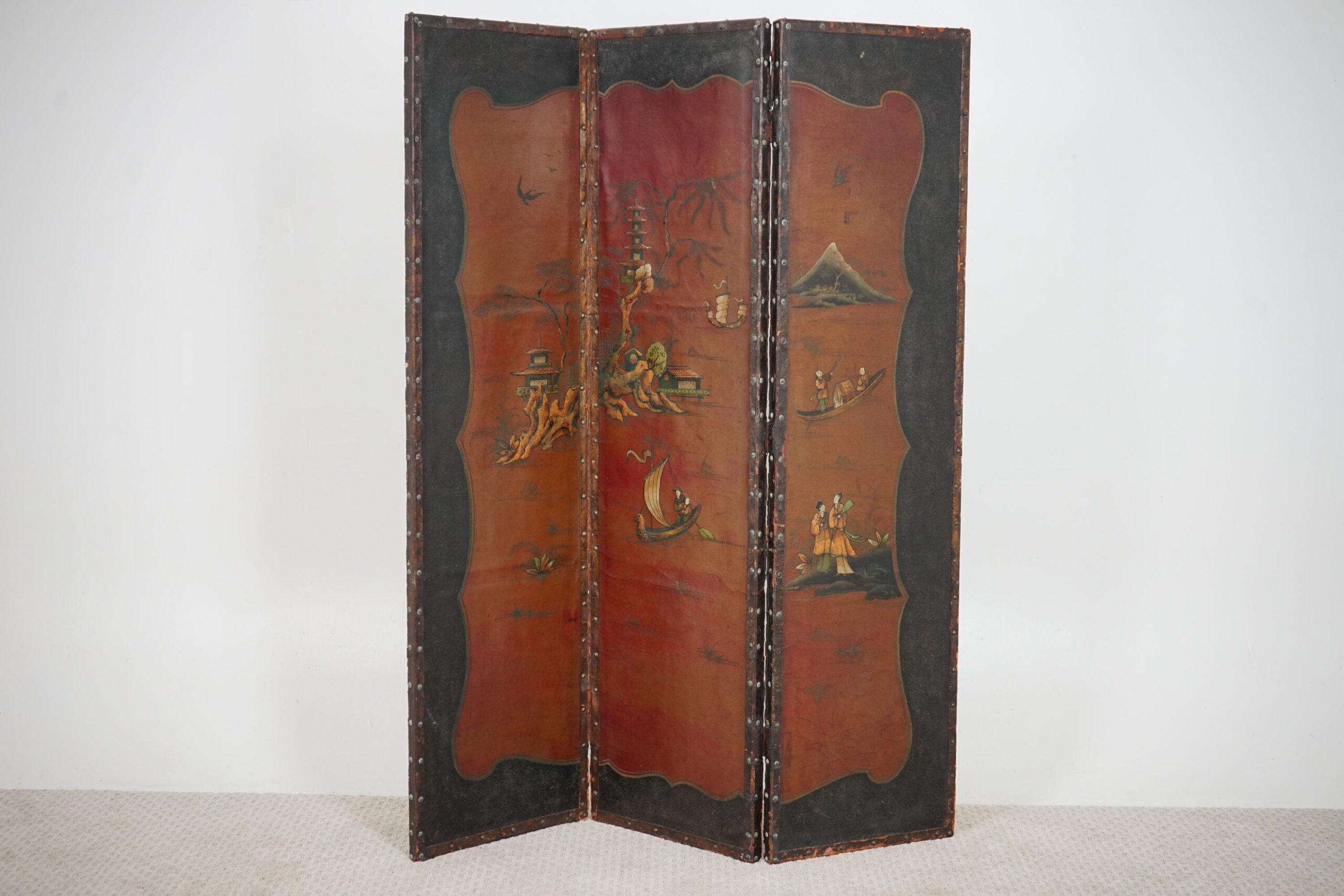 Vintage-Japanese 3 Panel Room Divider Screen-Hand Painted Mt Fuji &Landscape F-1636 - Image 2