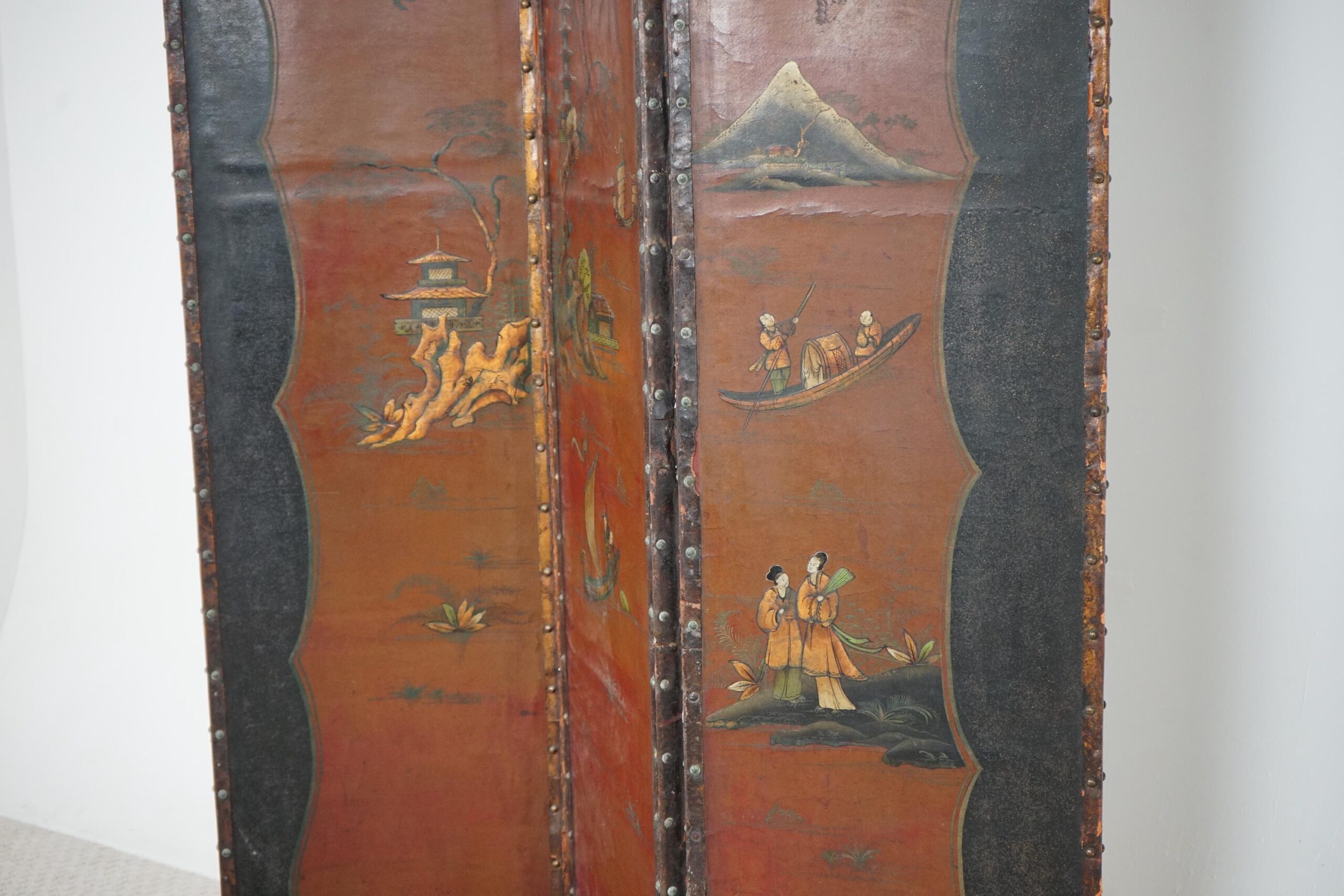 Vintage-Japanese 3 Panel Room Divider Screen-Hand Painted Mt Fuji &Landscape F-1636 - Image 5