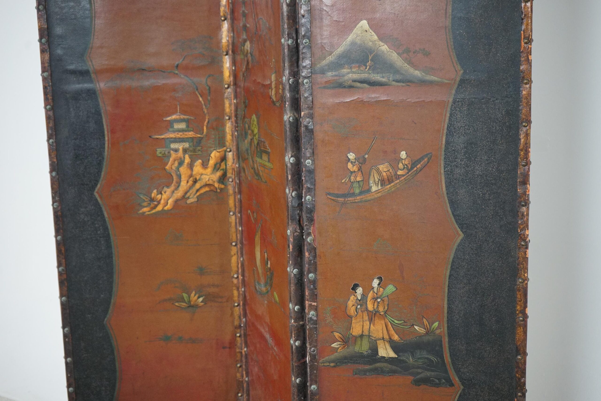 Vintage-Japanese 3 Panel Room Divider Screen-Hand Painted Mt Fuji &Landscape F-1636 - Image 4
