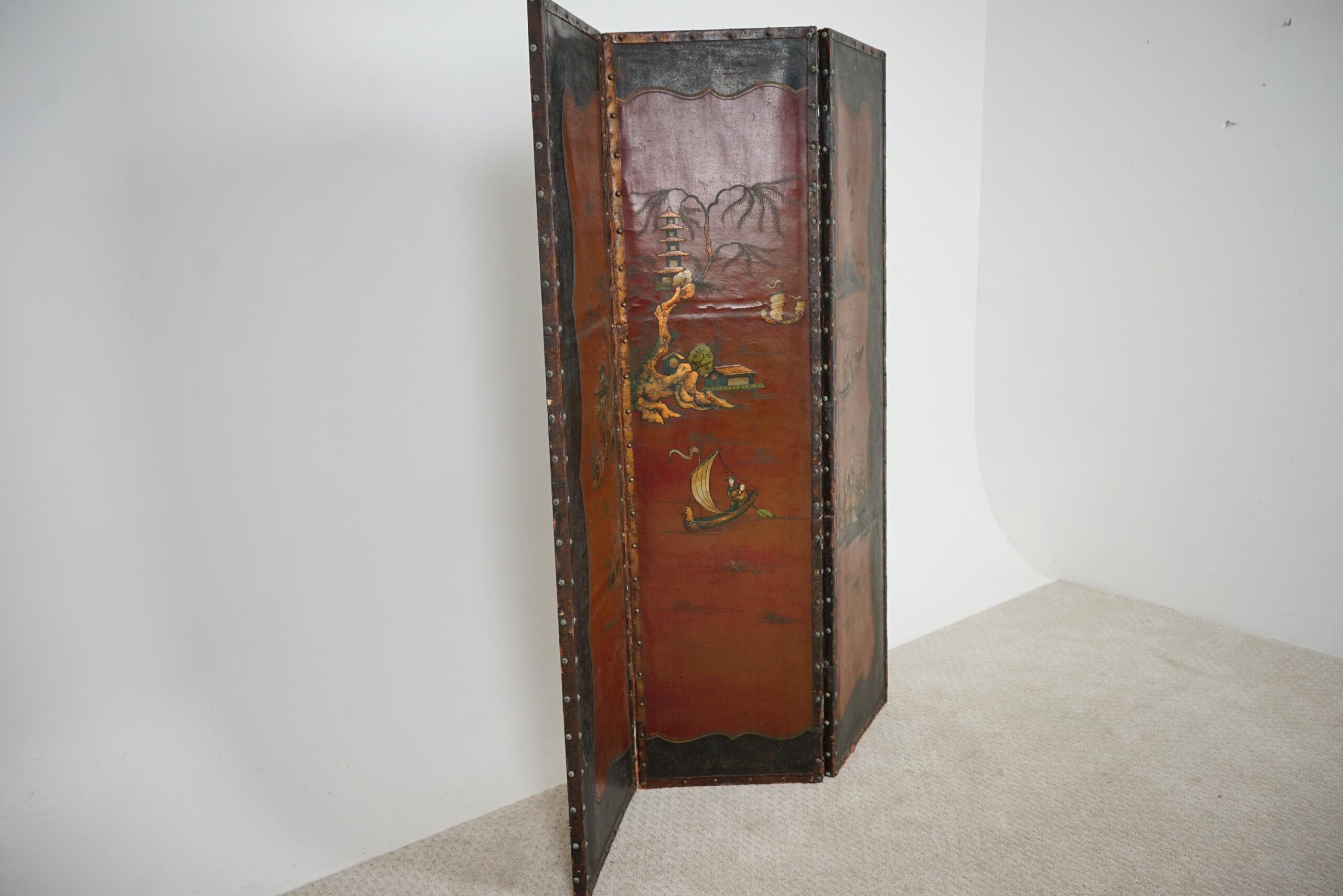 Vintage-Japanese 3 Panel Room Divider Screen-Hand Painted Mt Fuji &Landscape F-1636 - Image 8