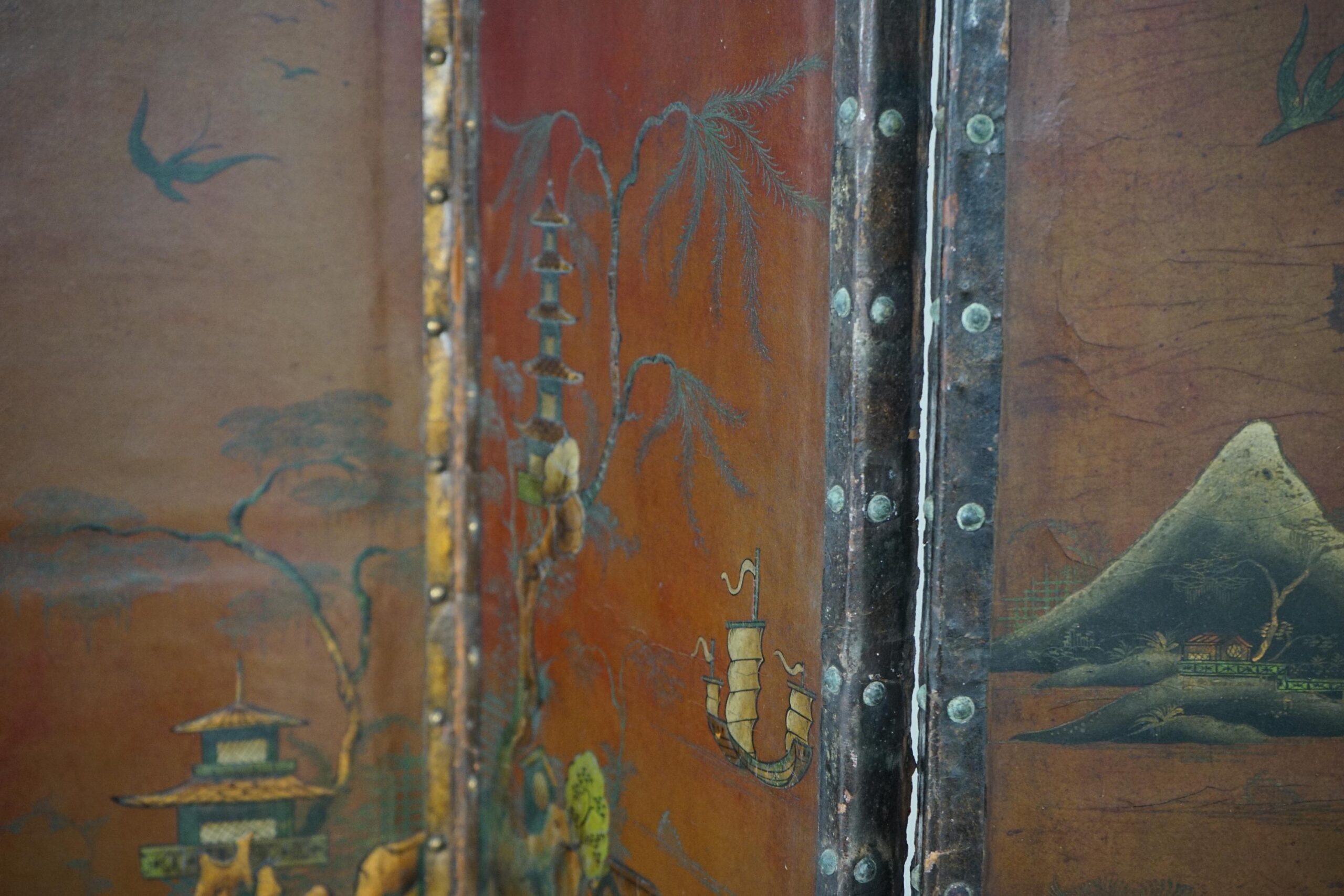 Vintage-Japanese 3 Panel Room Divider Screen-Hand Painted Mt Fuji &Landscape F-1636 - Image 10