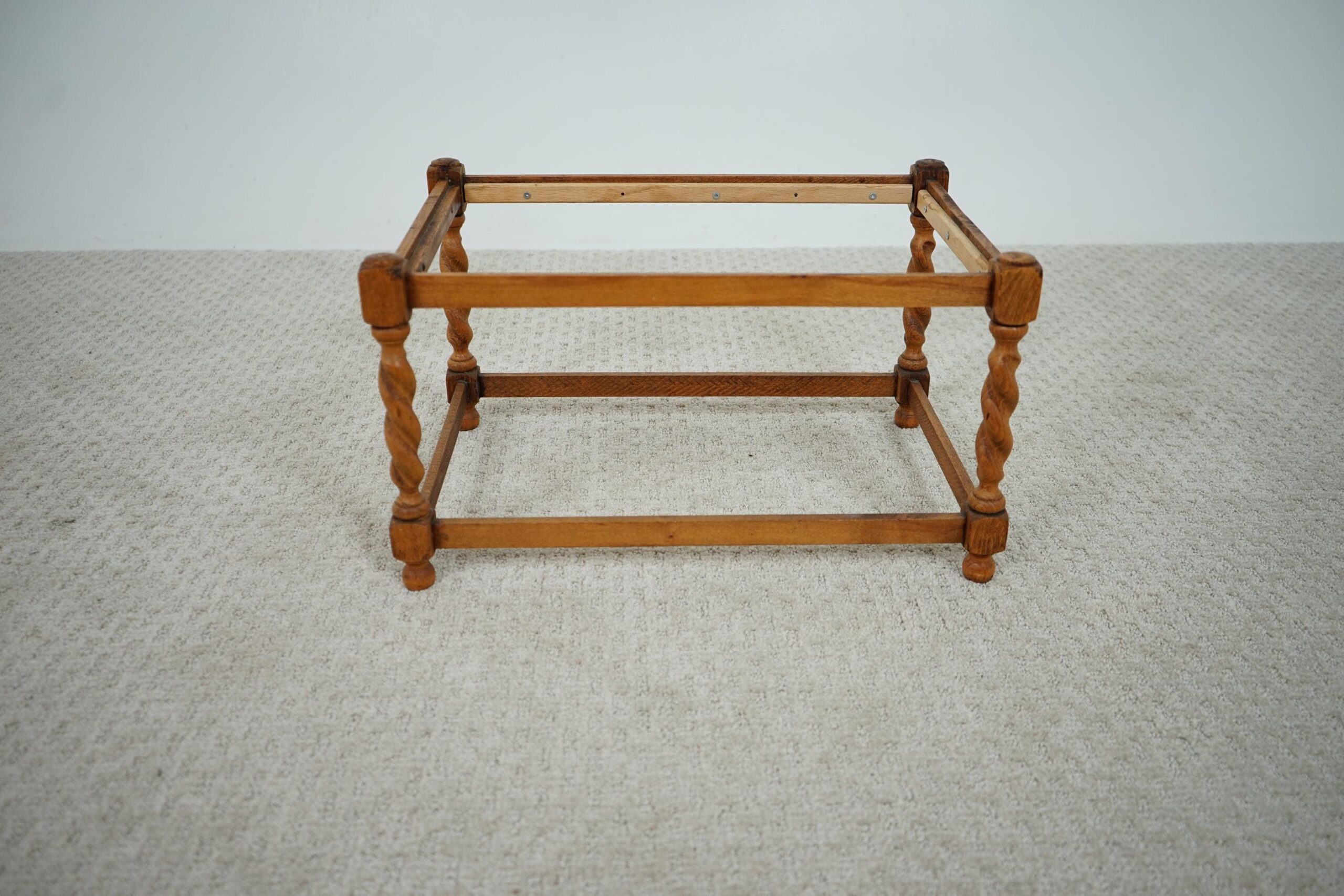 Vintage Oak Barley Twist bench Stool with Navy Vinyl Seat Scotland 1920 F-1637 - Image 7