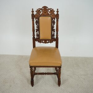 Antique Carved Oak Jacobean Hall Chair, Desk Chair, Leather Chair Scotland 1880 F-1564