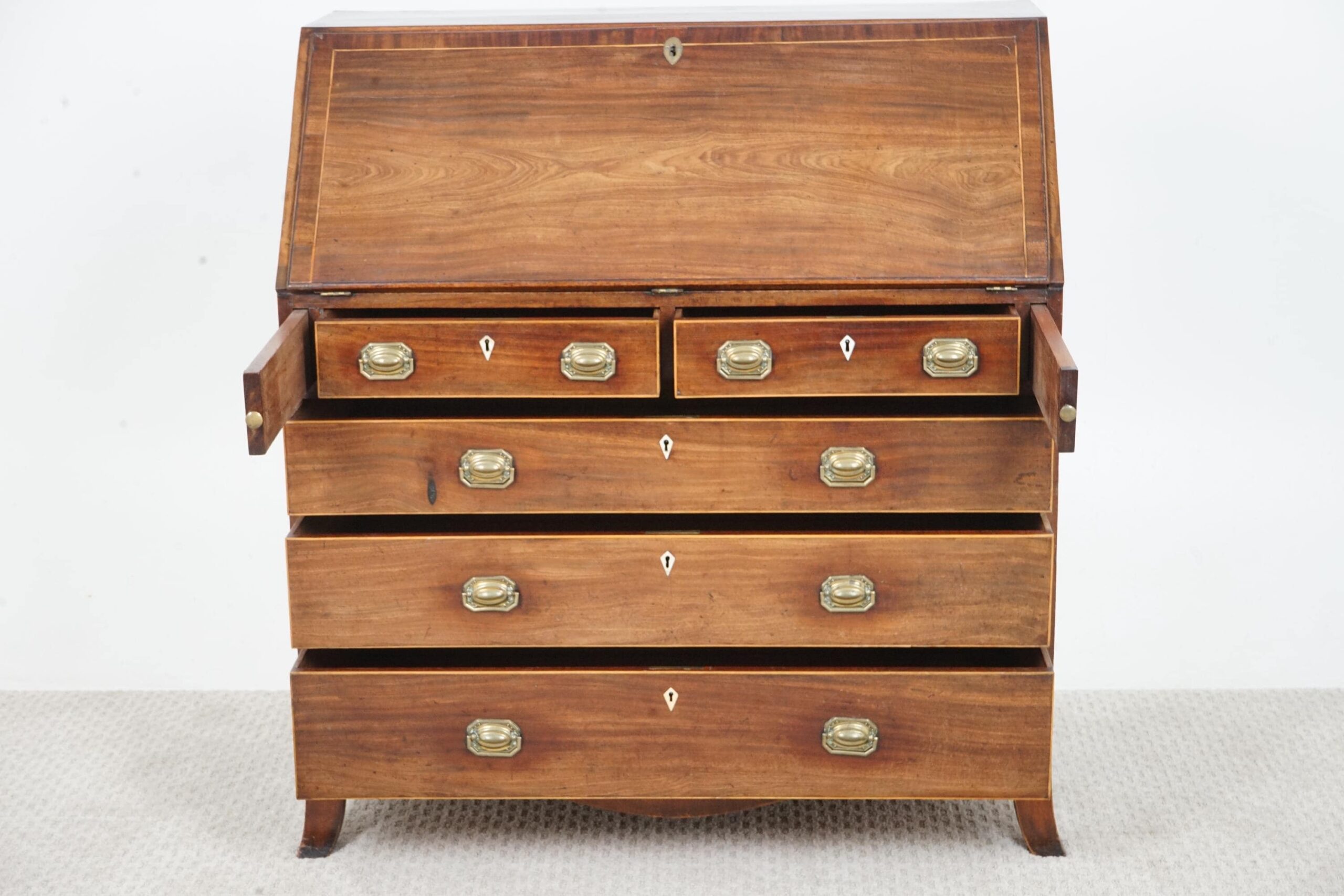 Antique Inlaid George III Walnut Bureau, Desk, Secretaire Scotland 1780 F-1661 - Image 3