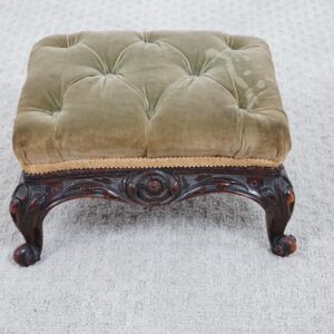 Antique Victorian Carved Cabriole Leg Footstool - Scotland 1870   F-1671