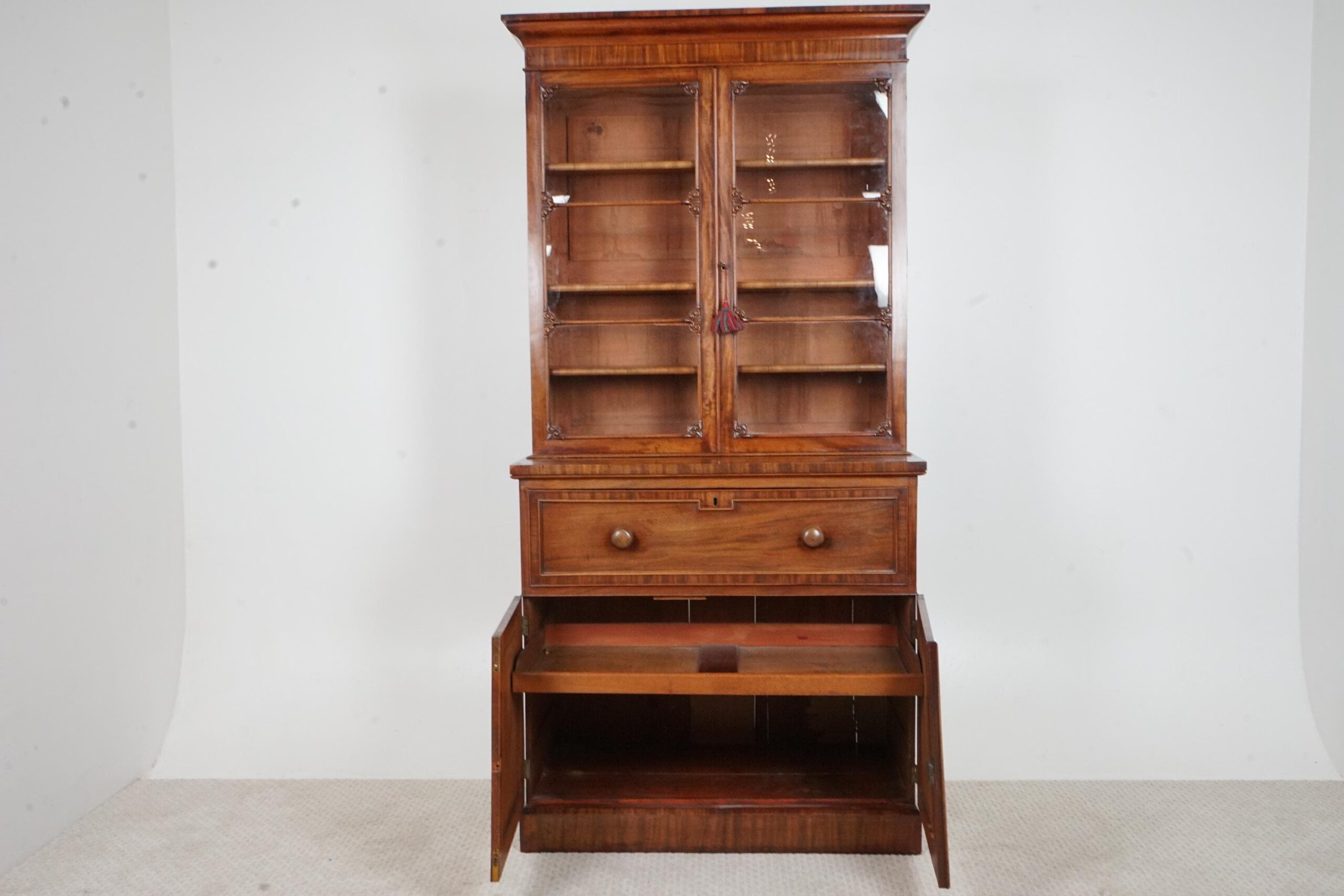 Antique Walnut Secretaire Bookcase, Display Cabinet - Scotland 1870 F-1662 - Image 2
