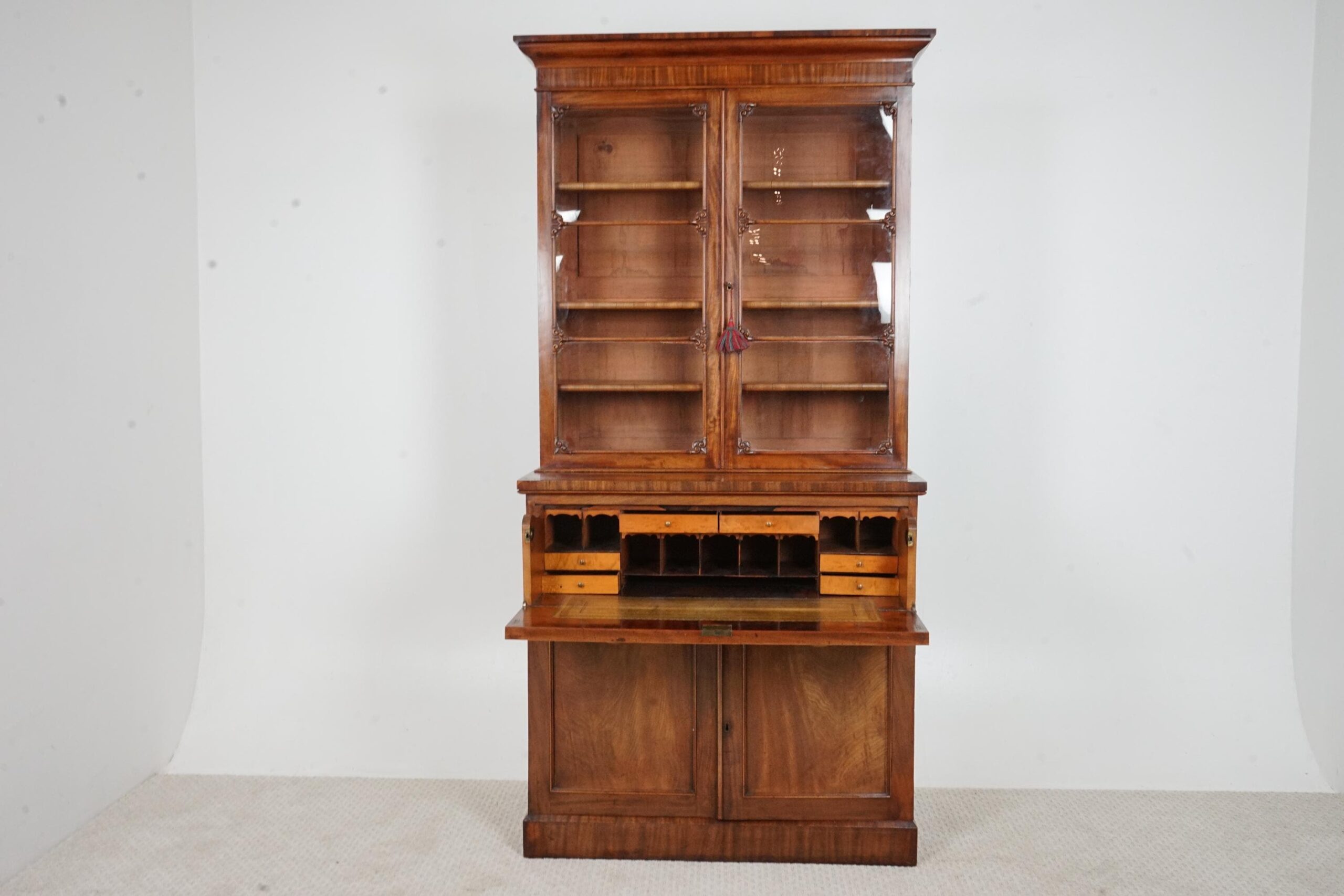 Antique Walnut Secretaire Bookcase, Display Cabinet - Scotland 1870 F-1662 - Image 3