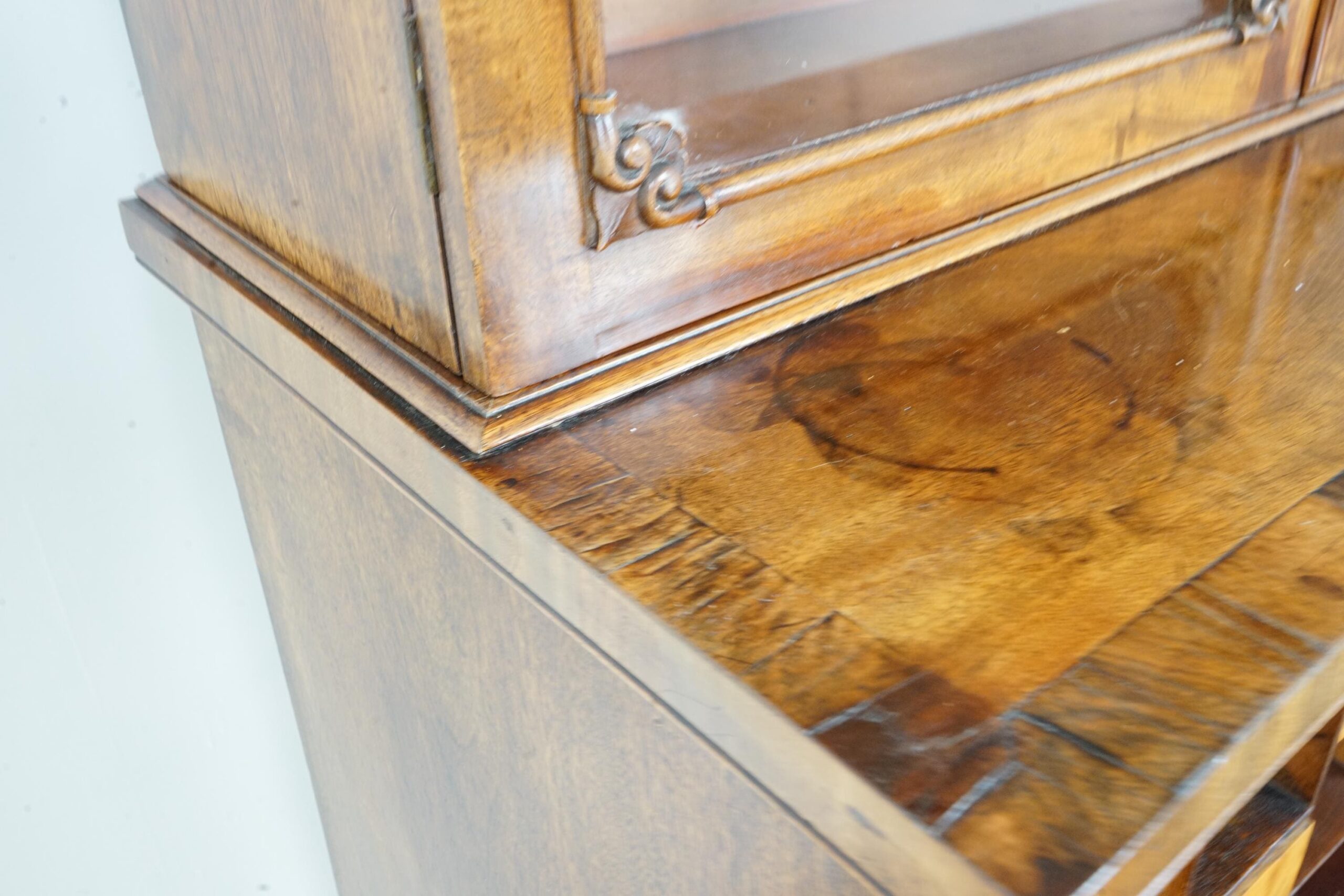 Antique Walnut Secretaire Bookcase, Display Cabinet - Scotland 1870 F-1662 - Image 7