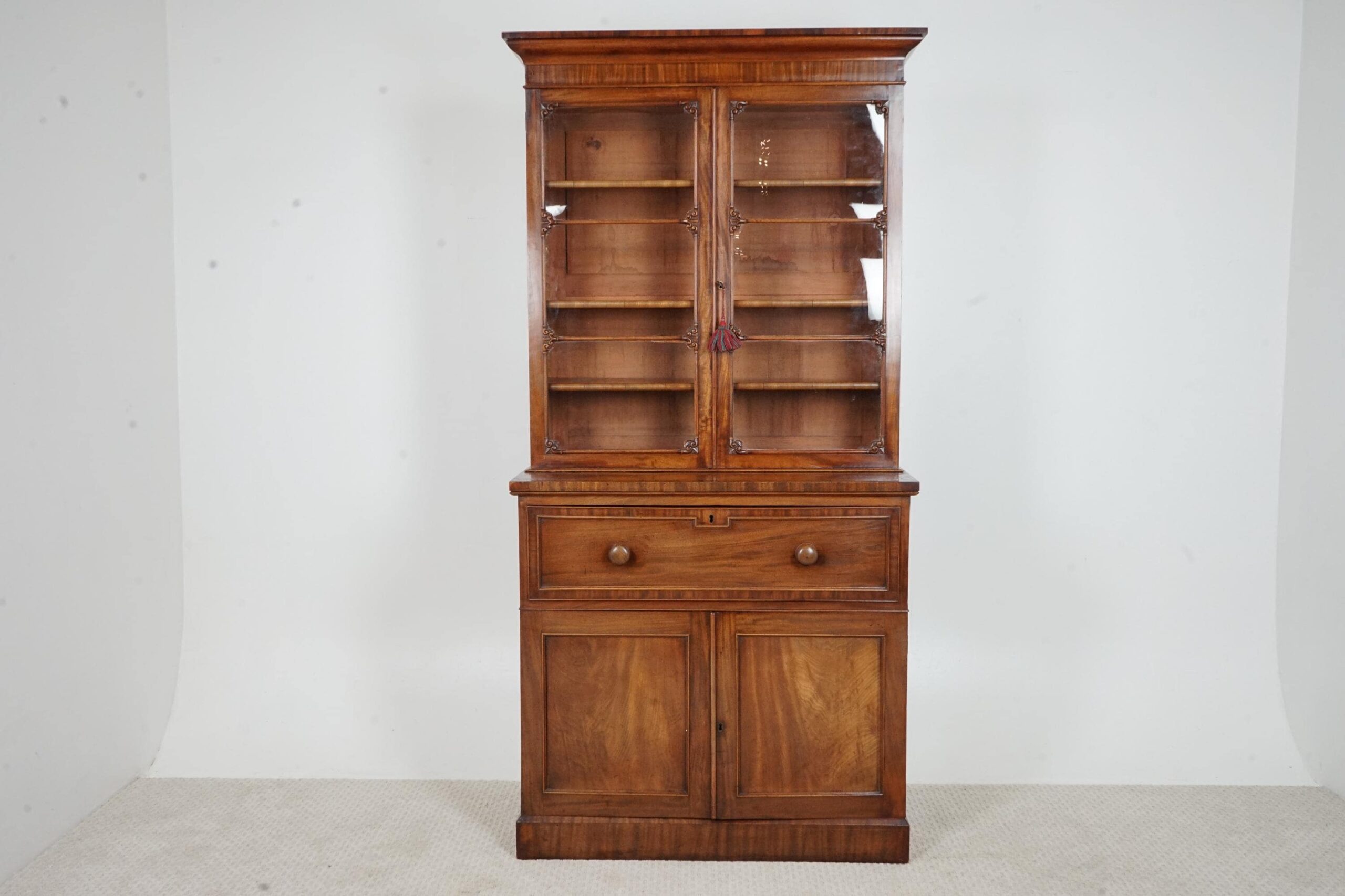 Antique Walnut Secretaire Bookcase, Display Cabinet - Scotland 1870 F-1662