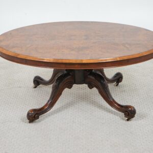 Antique Victorian Oval Burr Walnut Coffee Table _ Scotland 1860  F-1672